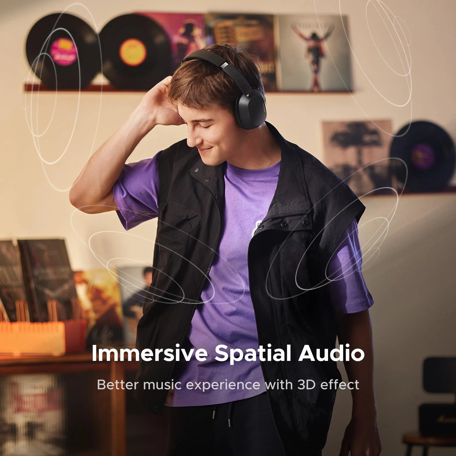 UGREEN HiTune Max 5C Casque Bluetooth sans Fil Sport Hi Res Audio ANC Réduction Active du Bruit Adaptative Hybride 43dB Bluetooth 5.4 4 Micros Audio Spatial EQ Personnalisé App 75H Charge USB C Noir | Réduction active du bruit adaptative