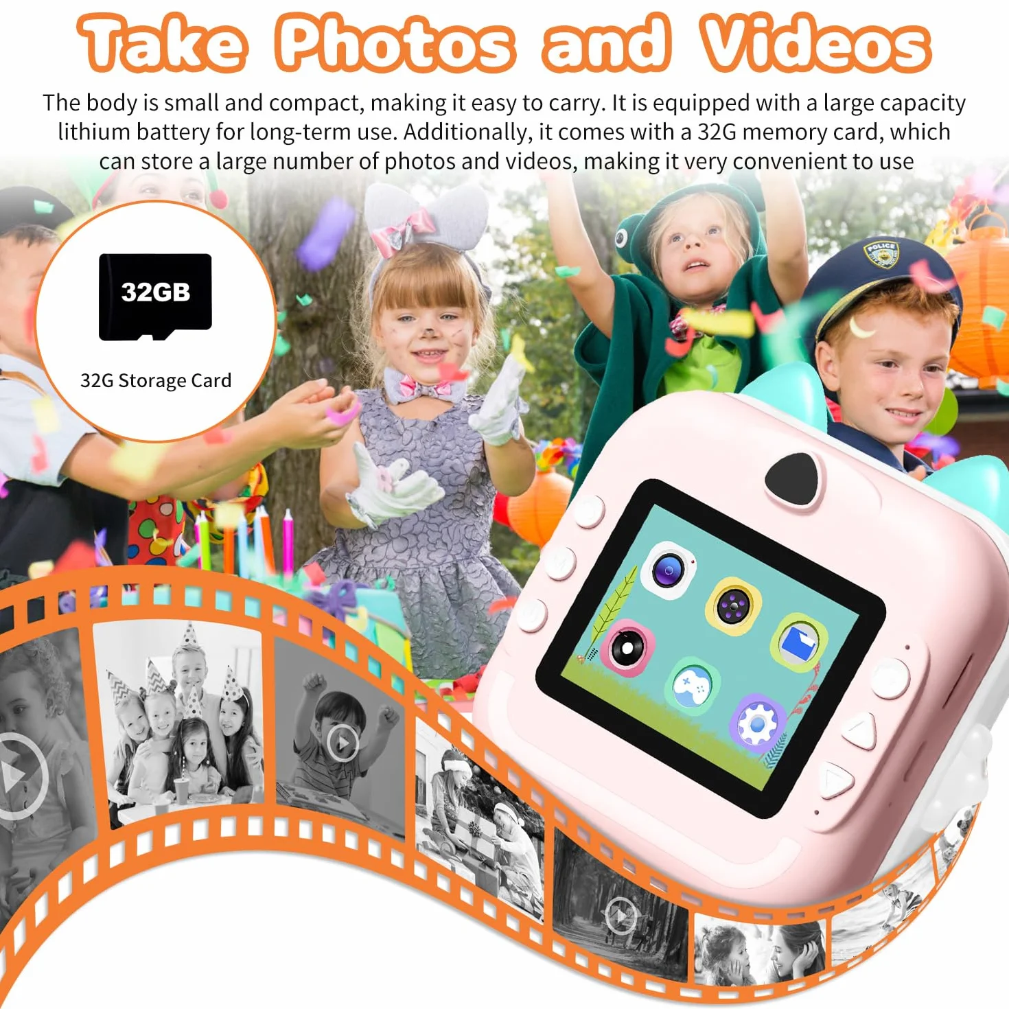 Appareil Photo Instantané pour Enfants, 2,4 Pouces HD 1080P Caméra Vidéo Appareil Photo Numérique Enfant avec 32GB Carte & Papier d'impression, Cadeau Jouet pour Enfants 6 Ans et Plus
