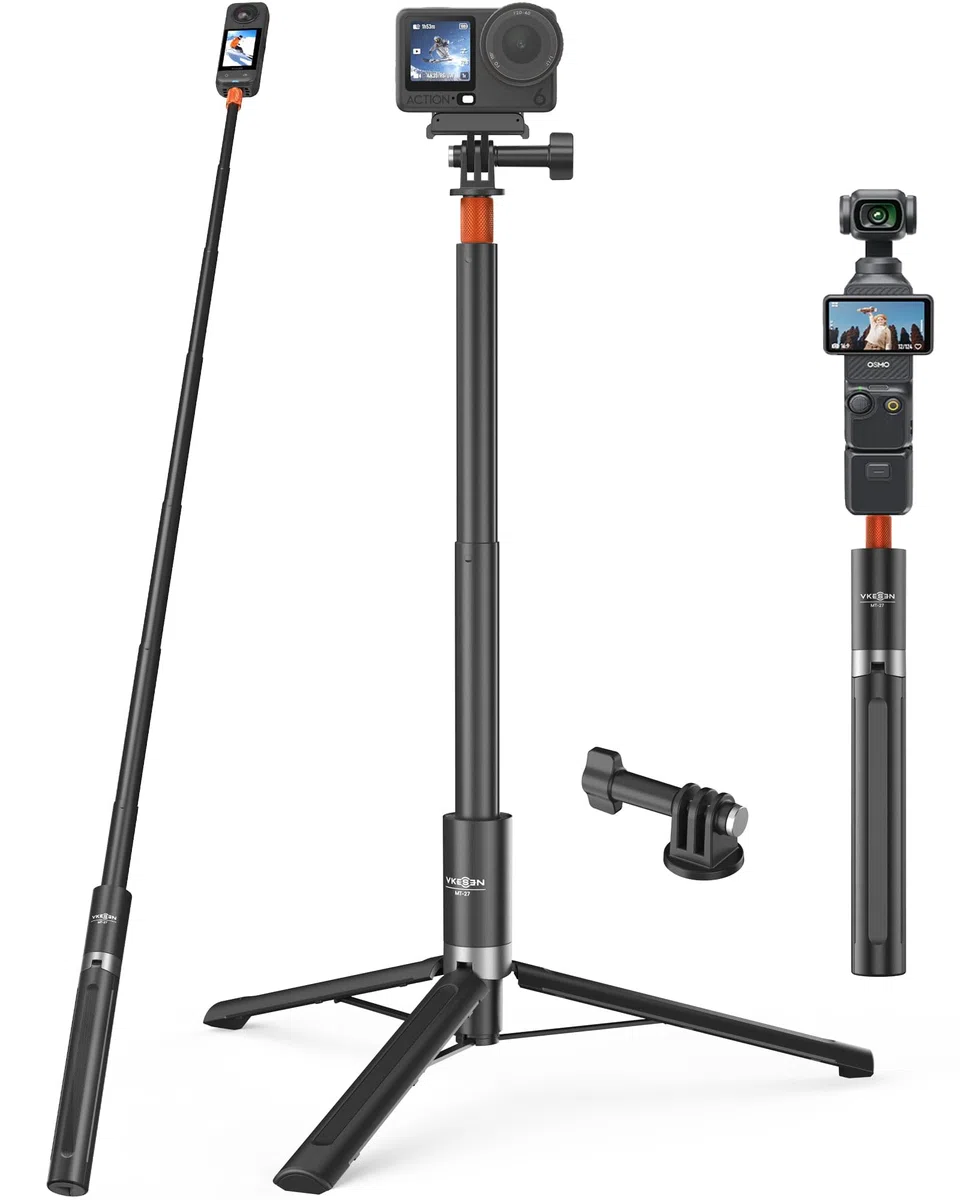 Perche à Selfie Invisible 147cm avec Trépied pour Insta 360 X5/X4/X3/Ace Pro/GO 3S/GO Ultra, DJI Osmo 360, GoPro, 2-en-1 Bâton Selfie Trepied/Tige d'extension étendue/Poignée/Support/Accessoires