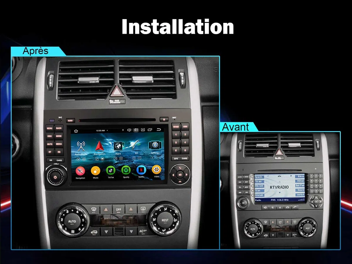 7" Android 16 DVD Autoradio Mercedes A/B Class W169 W245 Sprinter Vito W639 | erisin 4+64Go 8 Core Carplay Android Auto GPS Navigateur Stéréo Bluetooth 5.0 WiFi Écran tactile Lecteur CD Canbus
