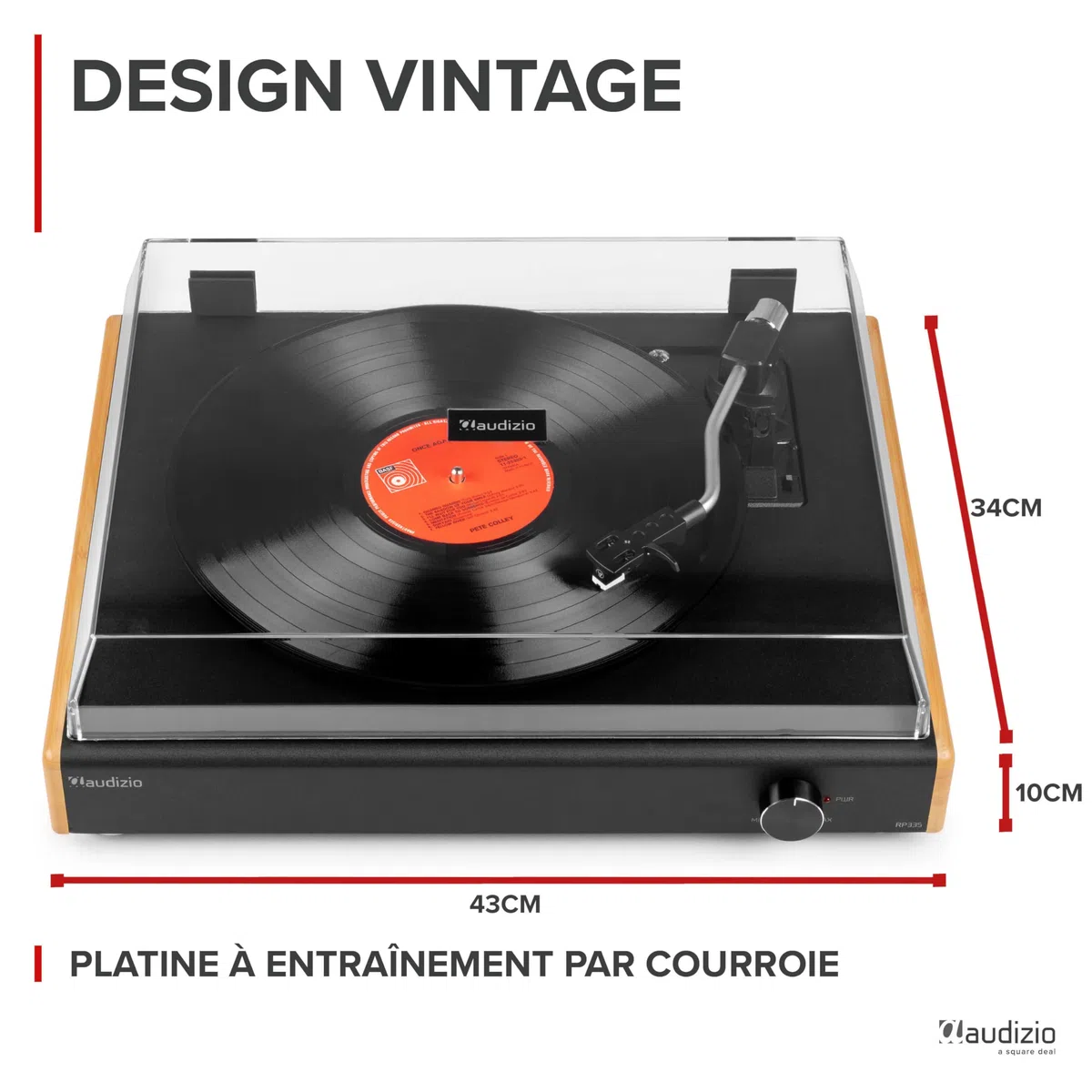 Audizio RP335 Platine Vinyle Bambou BT avec Enceintes 2x40W, Design Élégant, Lecture USB, 3 Vitesses, Fonction Enregistreur, Idéal pour Les Audiophiles et Collectionneurs de Vinyles
