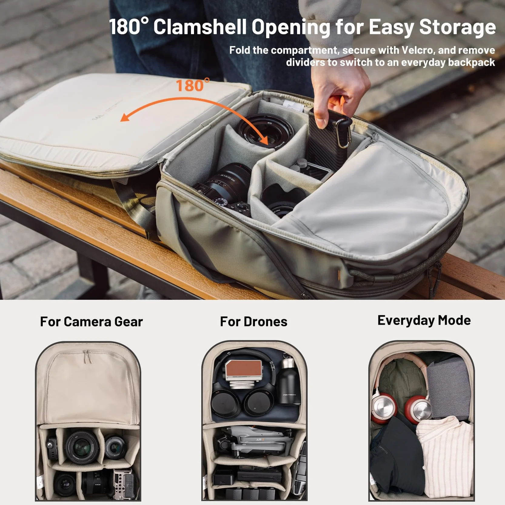 PGYTECH OneGo Lite Sac a Dos Appareil Photo 16L Sac Léger étanche pour Photographie Urbaine et Voyage. Compatible Sony/Canon/Nikon/reflex/numériques