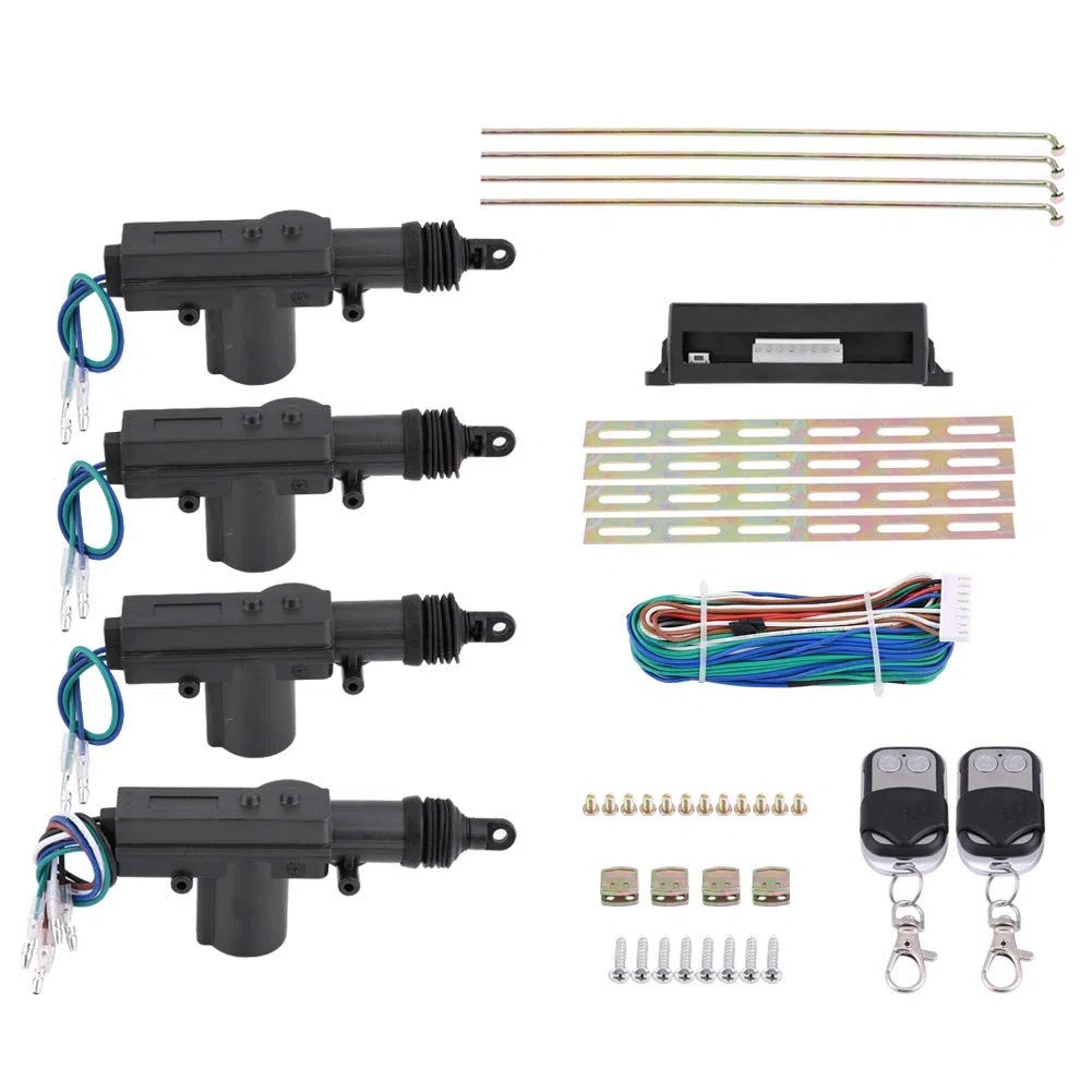 Système de verrouillage centralisé pour voiture, complet pour verrouillage centralisé 4 portes (1 boîte de contrôle, 2 télécommandes, 4 actionneurs de verrouillage de porte, 1 fil, 1 set accessoire)