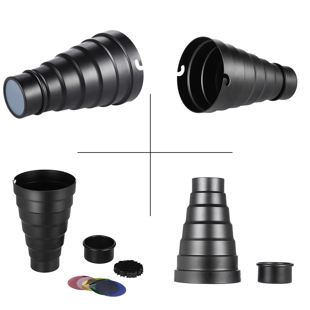Speedlite, Snoot avec grille en nid d'abeille, kit de 5 filtres de couleur de rechange pour flash stroboscopique Elinchrom/Impact EX/Calumet Genesis/Interfit EX