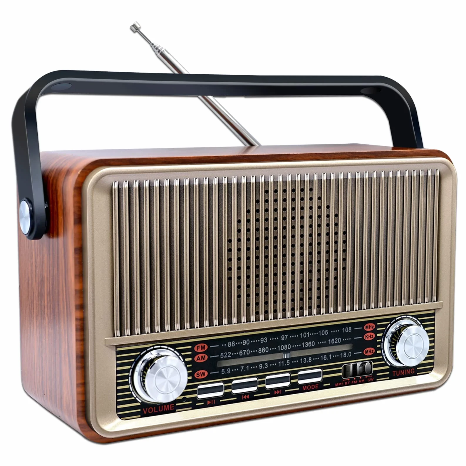 Radio Portables, FM/AM SW, Radio Bluetooth Vintage Classic Design en Bois Support USB/TF, Radio Convient pour Les Cuisines De La Maison Et du Bureau