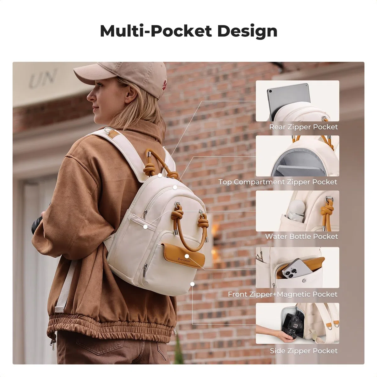 K&F CONCEPT Sac appareil photo, Sac à dos de tous les jours pour appareil photo avec séparateurs amovibles pour les femmes. Compatible avec les appareils photo reflex/objectifs/tablettes