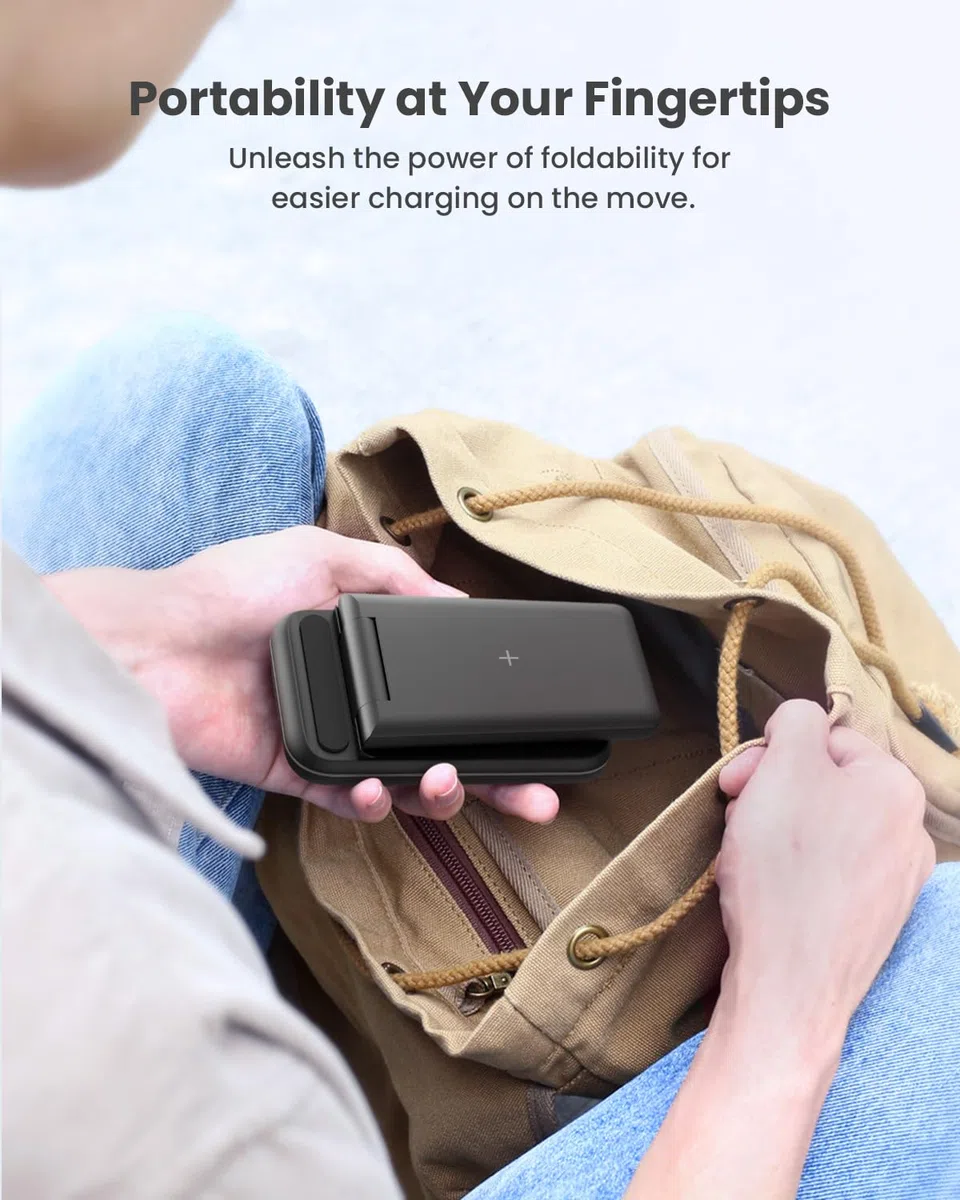JoyGeek Chargeur Induction 3 en 1,Pliable Chargeur sans Fil Compatible avec i Phone 17/Air/16/15/14/13/12-8 Série, Station de Charge pour iWatch 11/10/9-3, pour AirPods 4/2/3/Pro-Noir