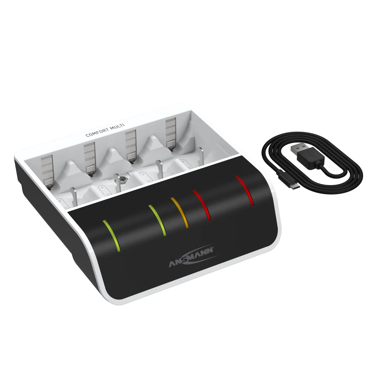 ANSMANN Chargeur de batterie pour 4 piles NiMH AA/AAA/C/D + 1 x bloc-piles 9 V - chargeur de batterie automatique avec technologie de charge Perfect 7 Mode de réparation pour batteries rechargeables