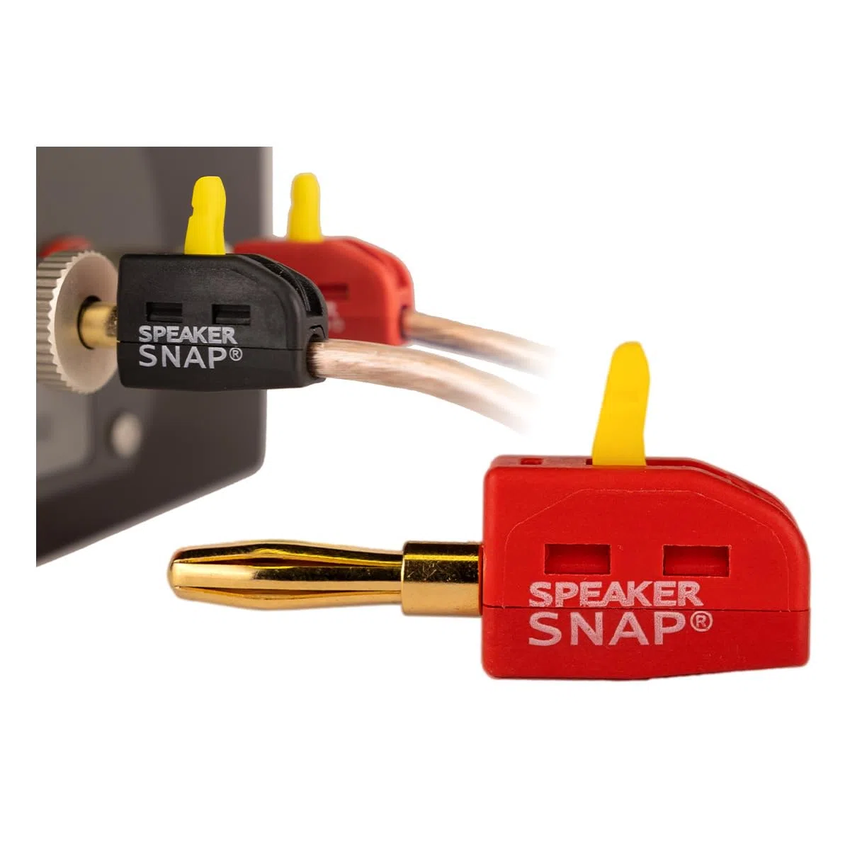 Pack de 12 fiches banane clipsable Speaker Snap Jaune et Rouge