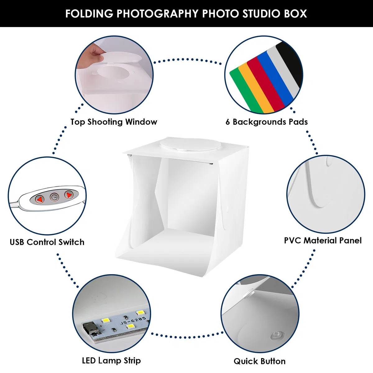 Mini boîte à lumière portable pour studio photo, kit de tente de prise de vue, double bande lumineuse LED, 6 toiles de fond