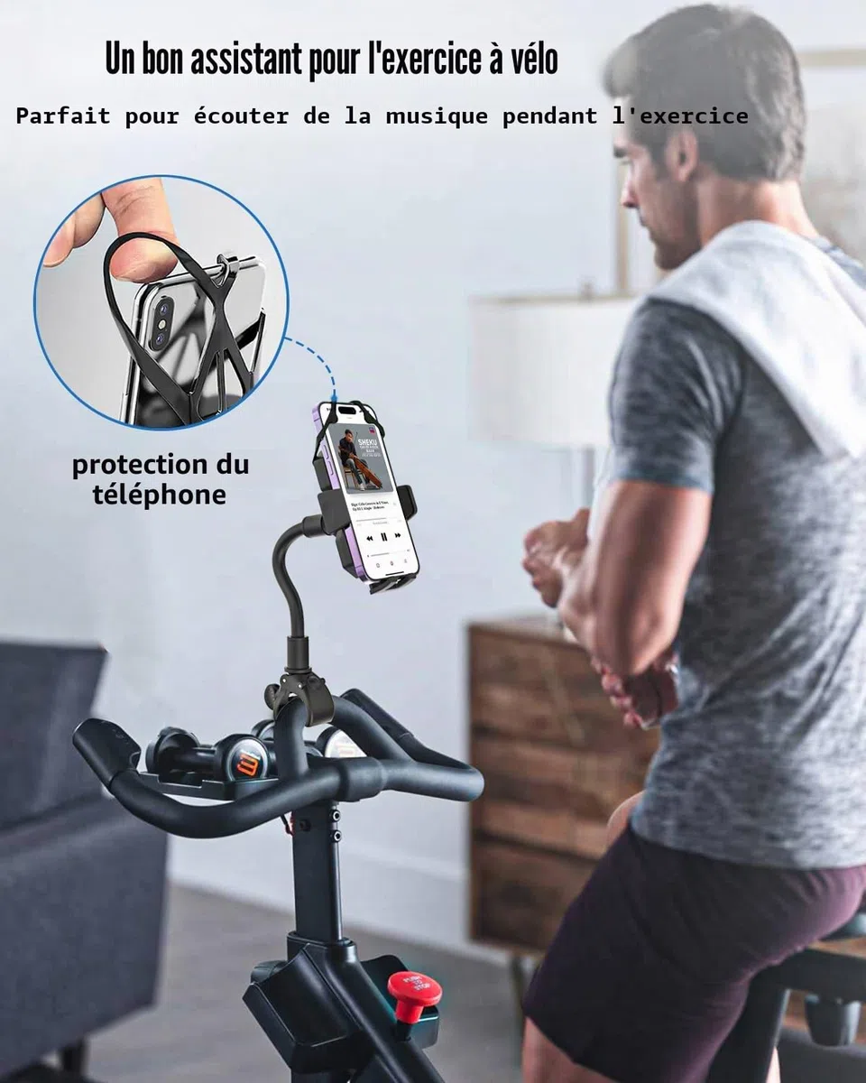 Support Téléphone Velo Guidon, Support Téléphone Tapis de Course en Col de Cygne [Durable Flexible] Porte Home Trainer Elliptique für iPhone 15 14 13 Pro Max, Samsung, 4-7" Smartphones