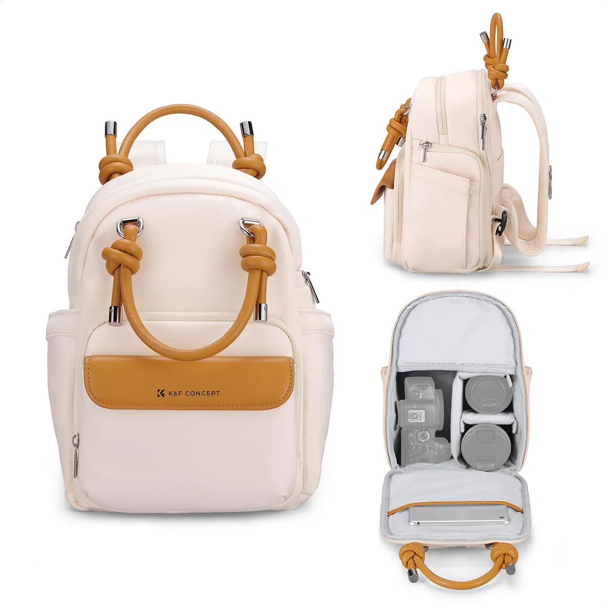 K&F CONCEPT Sac appareil photo, Sac à dos de tous les jours pour appareil photo avec séparateurs amovibles pour les femmes. Compatible avec les appareils photo reflex/objectifs/tablettes