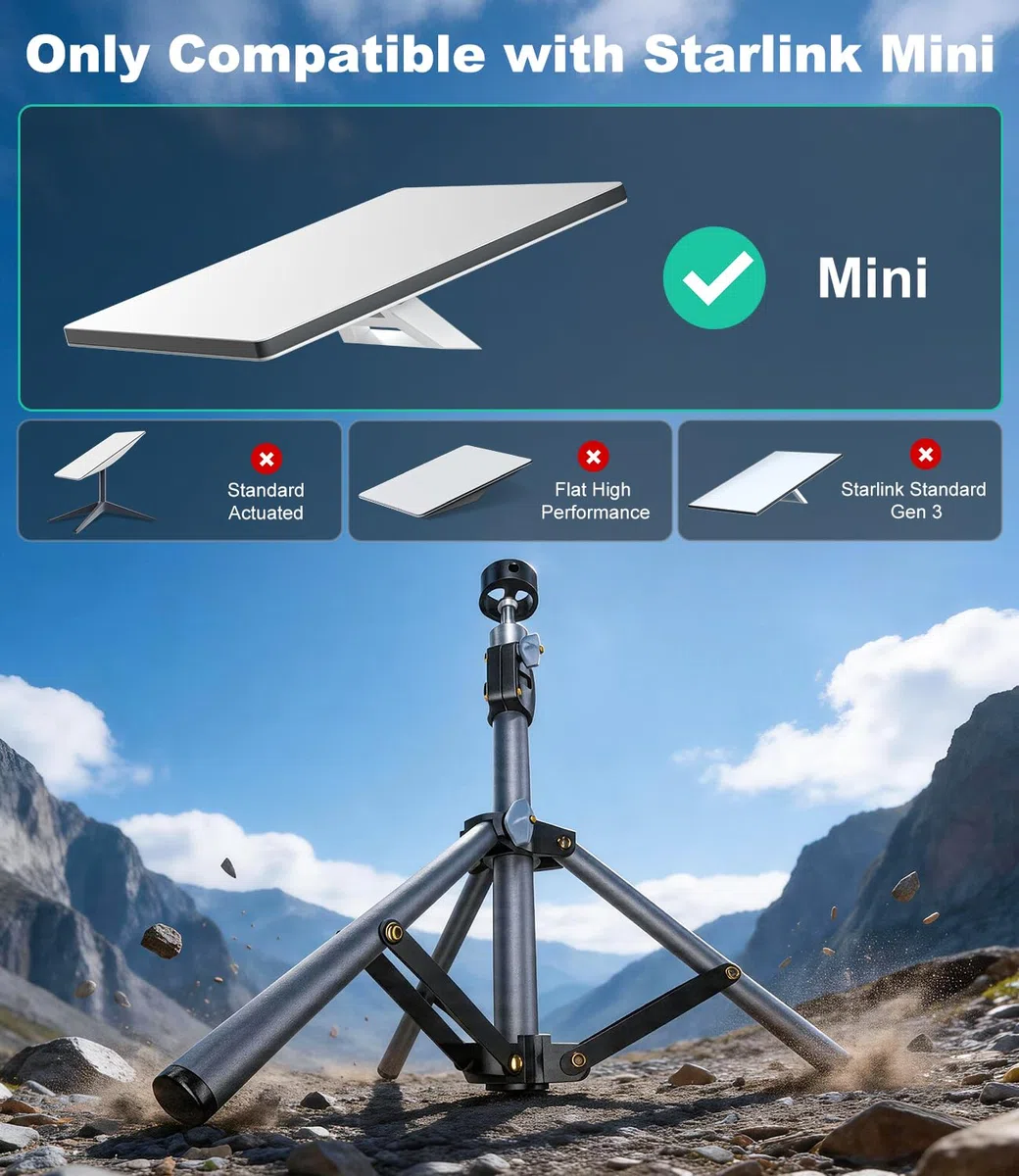 Mini trépied Starlink avec adaptateur, trépied réglable pour mini parabole Starlink, kit de montage portable pour mini support Starlink pour mini accessoires Starlink pour le camping en plein air