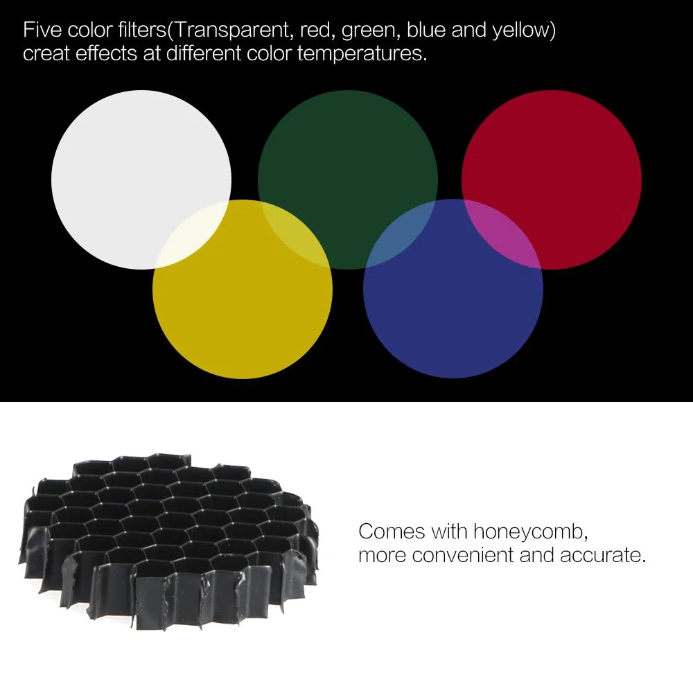 Speedlite, Snoot avec grille en nid d'abeille, kit de 5 filtres de couleur de rechange pour flash stroboscopique Elinchrom/Impact EX/Calumet Genesis/Interfit EX