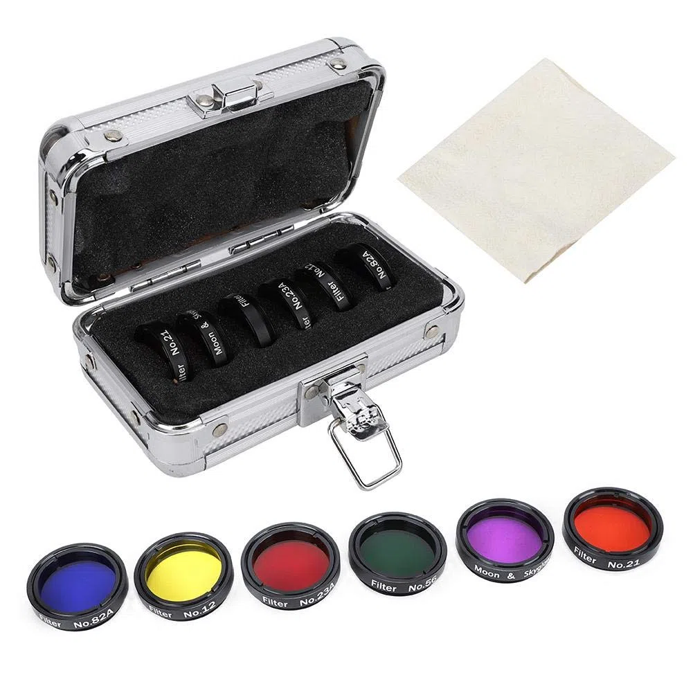 Kit de filtres colorés pour télescope, ensemble de filtres oculaires de télescope, 6 pièces de 3,2 cm en alliage d'aluminium avec boîte de rangement pour télescopes oculaires