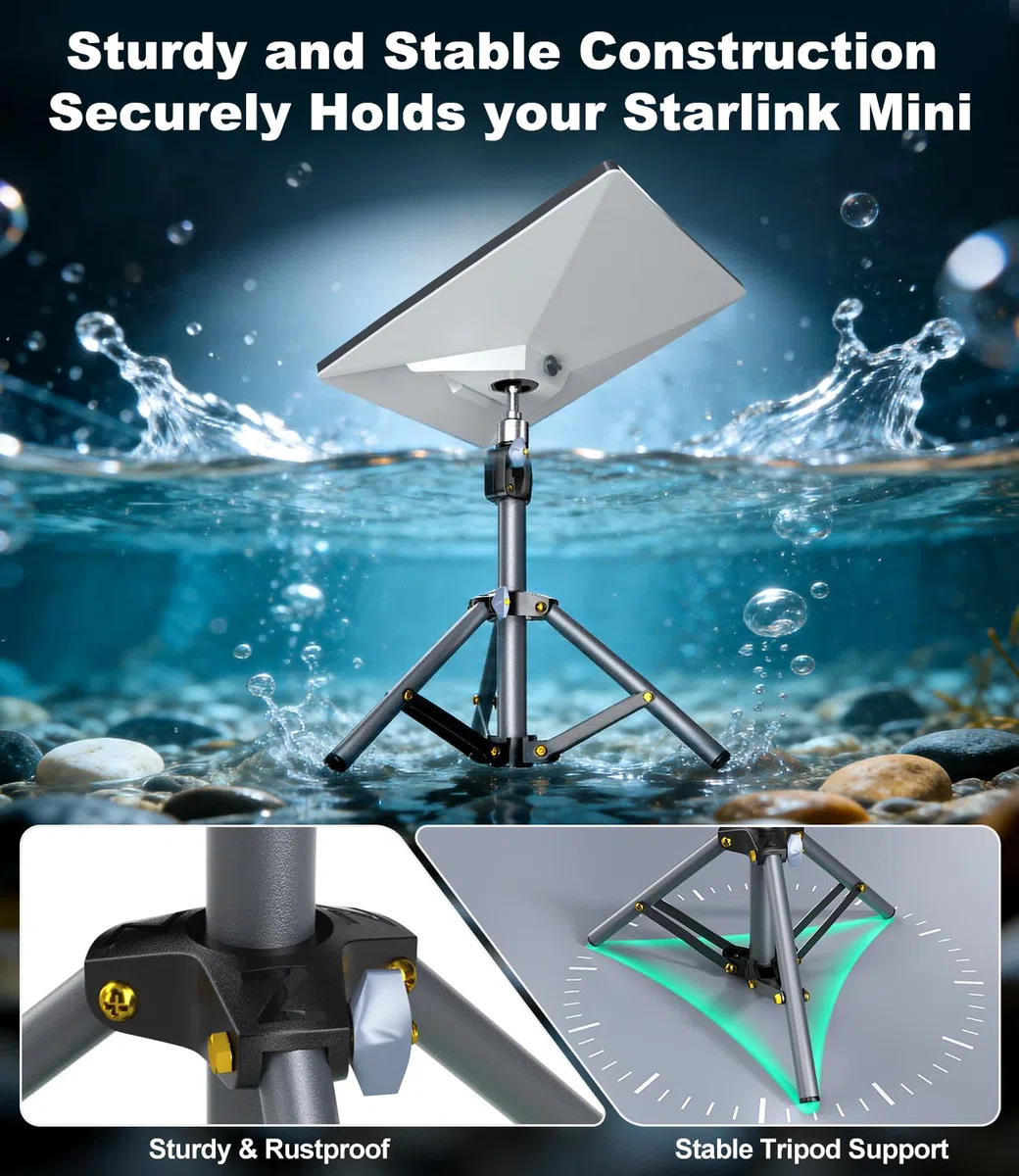 Mini trépied Starlink avec adaptateur, trépied réglable pour mini parabole Starlink, kit de montage portable pour mini support Starlink pour mini accessoires Starlink pour le camping en plein air