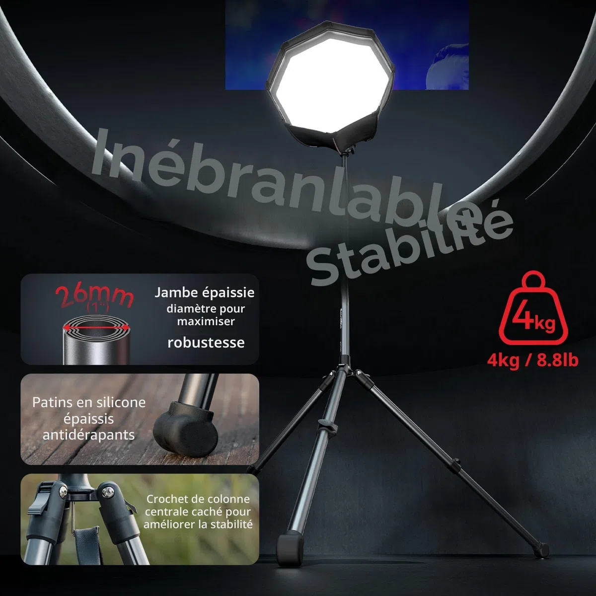 SMALLRIG 190 cm Trépied Lumière, Charge Max 4 kg, pour Lampes Torches, Anneaux Lumineux, Eclairages Vidéo LED, Eclairage COB, Trépied Pliable et Réglable, Dimensions plié 43 cm - 5475