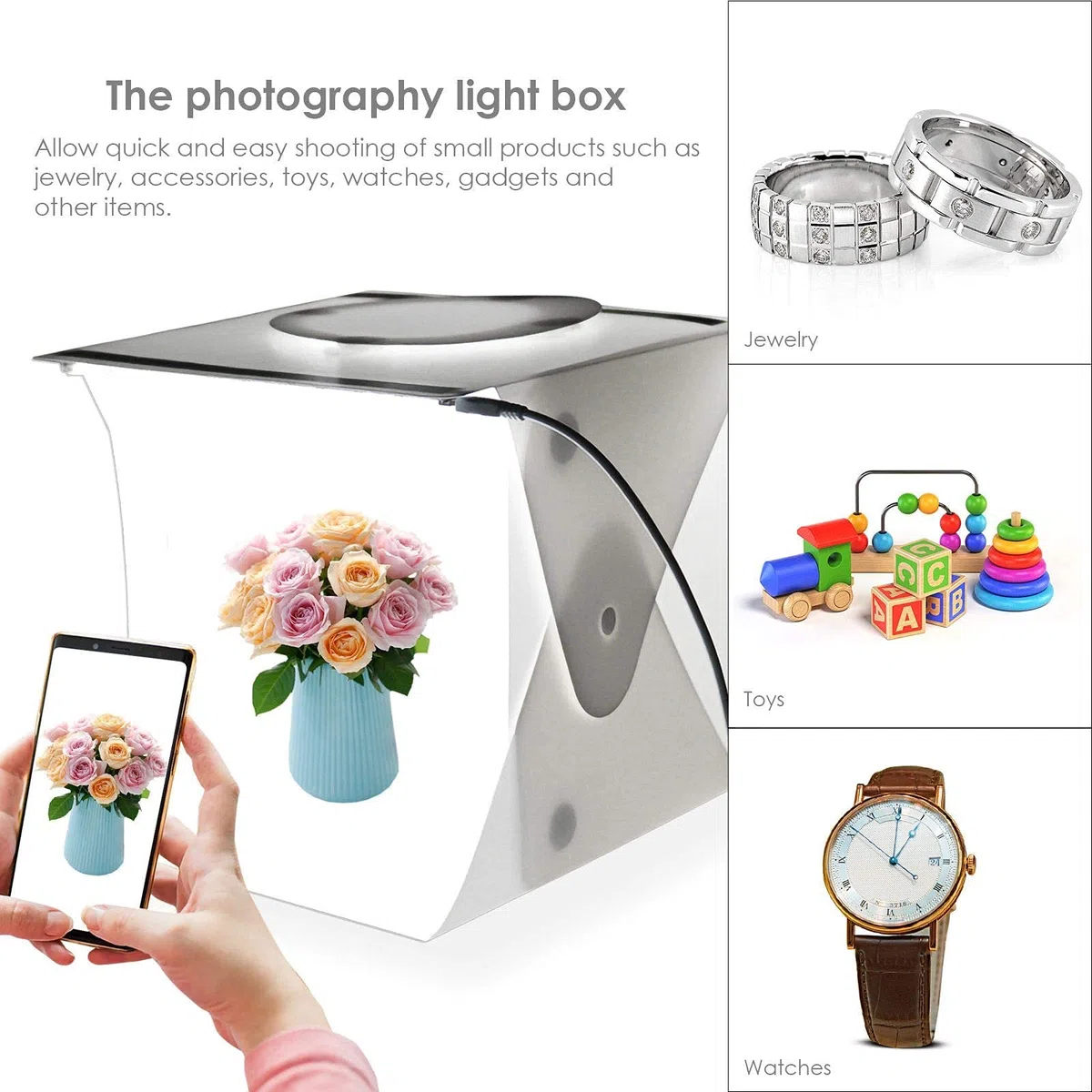 Mini boîte à lumière portable pour studio photo, kit de tente de prise de vue, double bande lumineuse LED, 6 toiles de fond