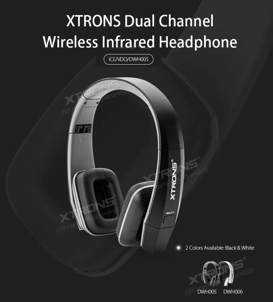 XTRONS Casque sans fil IR double canal stéréo infrarouge sans fil deux canaux avec transmetteur infrarouge intégré Noir