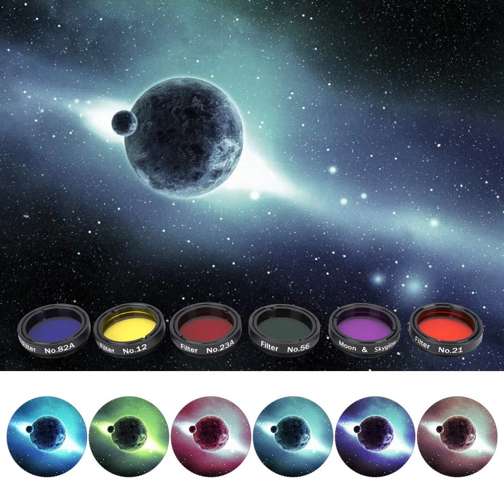 Kit de filtres colorés pour télescope, ensemble de filtres oculaires de télescope, 6 pièces de 3,2 cm en alliage d'aluminium avec boîte de rangement pour télescopes oculaires