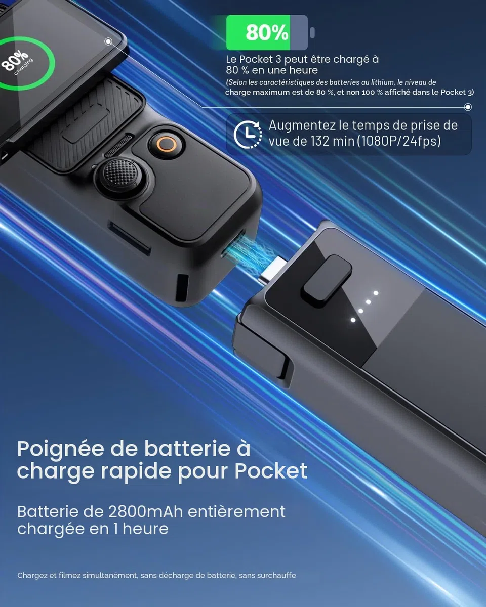 Poignée de batterie à charge rapide pour Osmo Pocket 3 accessoires de poche 3 poignées de batterie avec cellules de batterie d'usine d'origine