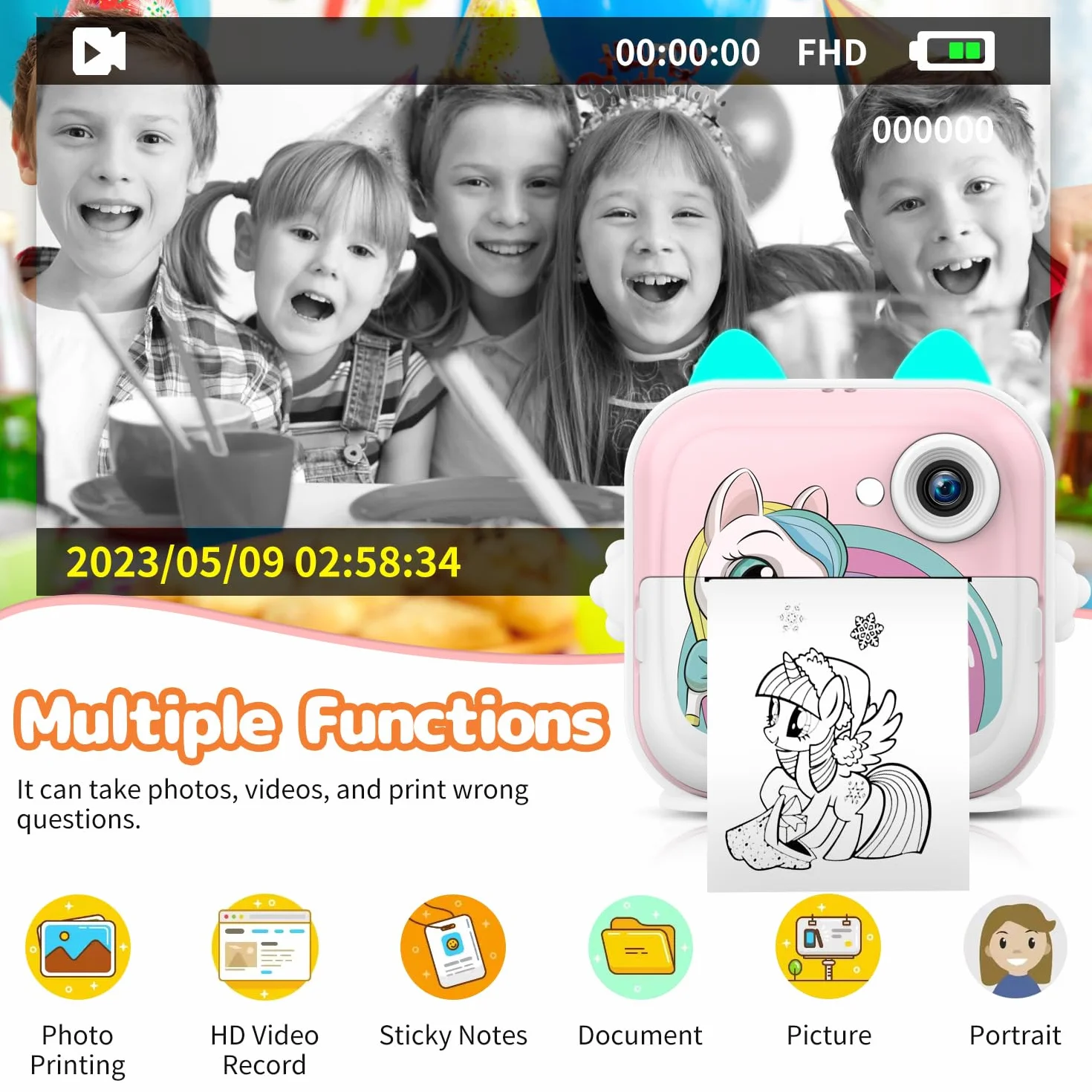 Appareil Photo Instantané pour Enfants, 2,4 Pouces HD 1080P Caméra Vidéo Appareil Photo Numérique Enfant avec 32GB Carte & Papier d'impression, Cadeau Jouet pour Enfants 6 Ans et Plus