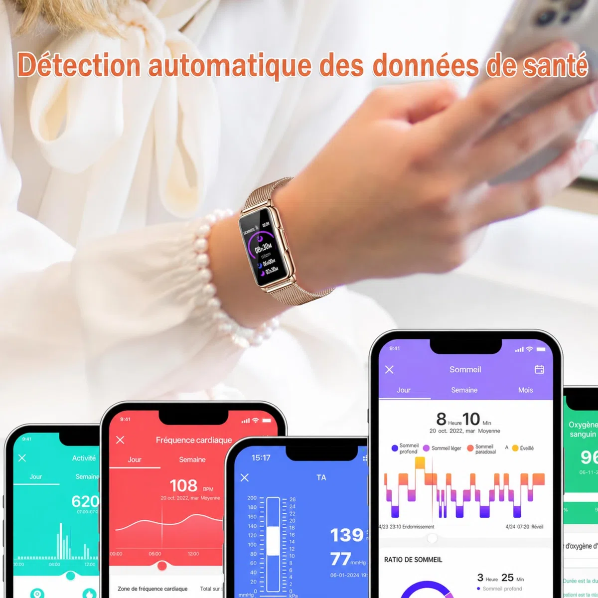 128+ Modes Sportifs Montre Connectée Femme Homme, 1,47"HD Montre Femme avec Bluetooth, Météo, Sommeil, SpO2, Pression Artérielle, Fréquence Cardiaque, Rappel Sédentarité, Smartwatch Santé Android/iOS