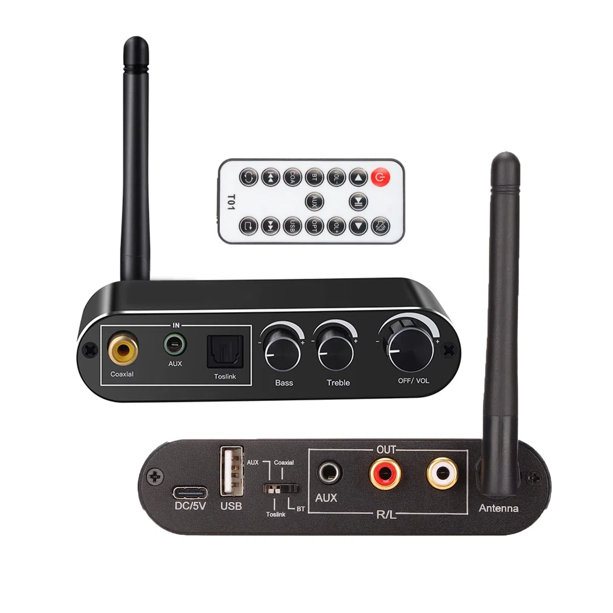 Yunseity Convertisseur Audio Numérique vers Analogique Bluetooth Convertisseur Optique vers avec Récepteur Bluetooth 5.0 Antenne Intégrée Port 3,5 Mm et 2 Ports