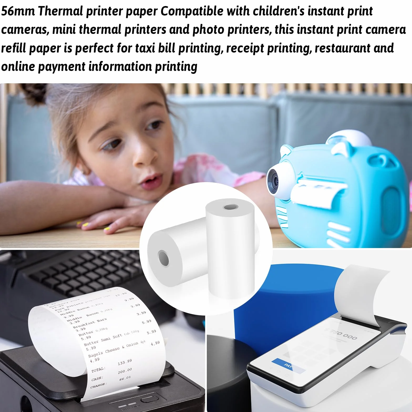NICEWIN Lot de 5 Rouleaux de Papier d'impression pour Appareil Photo Enfant, Papier Thermique et Recharge pour Appareil Photo instantanée,Accessoires de Caméra à Impression Instantanée, Paint paper