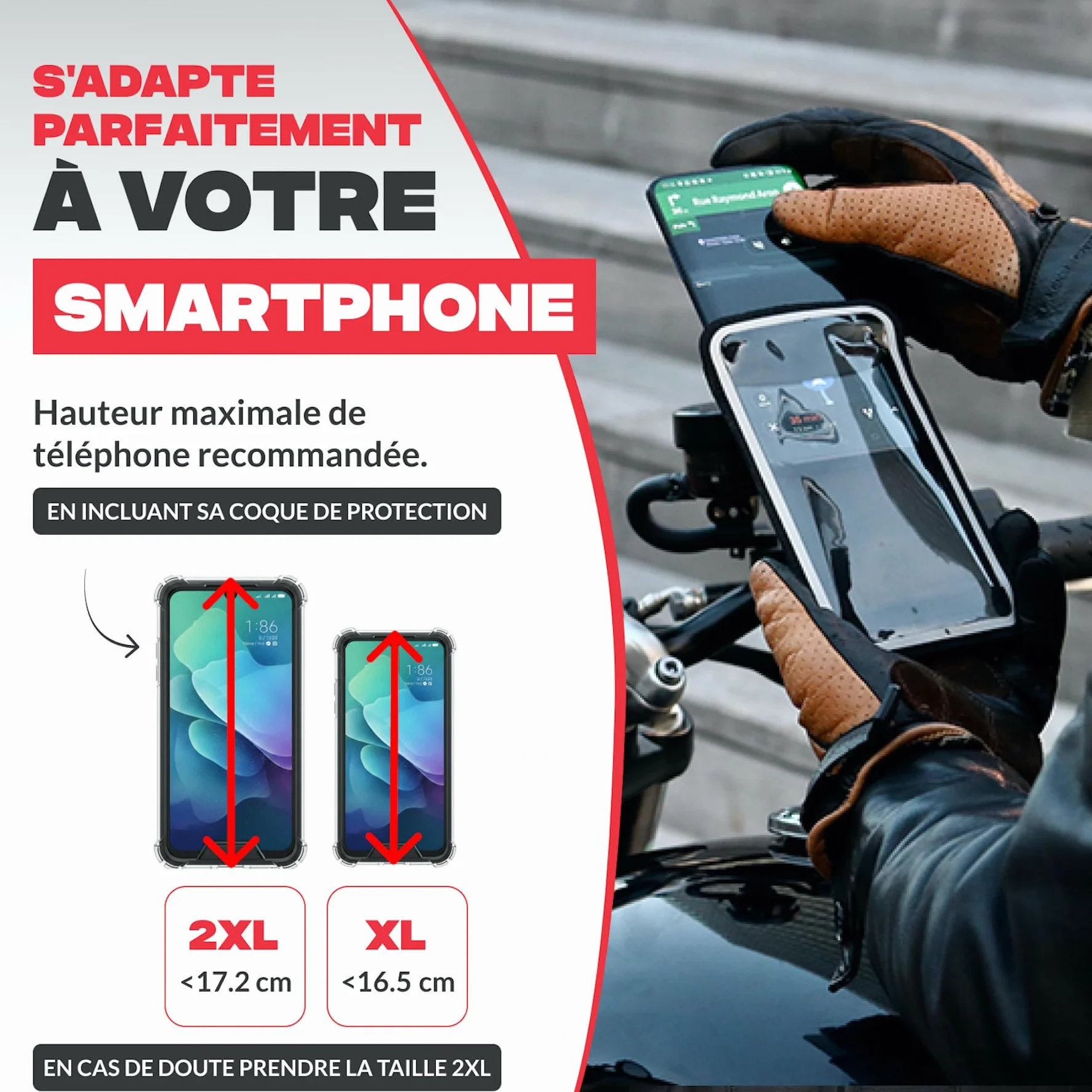 Shapeheart Support Téléphone pour Demi-Guidon de Moto Pochette Détachable | Compatible tous Smartphones | Claper et Retirer en 1 Geste | Colonne de direction 11-24 mm | Anti-vibrations | Weatherproof
