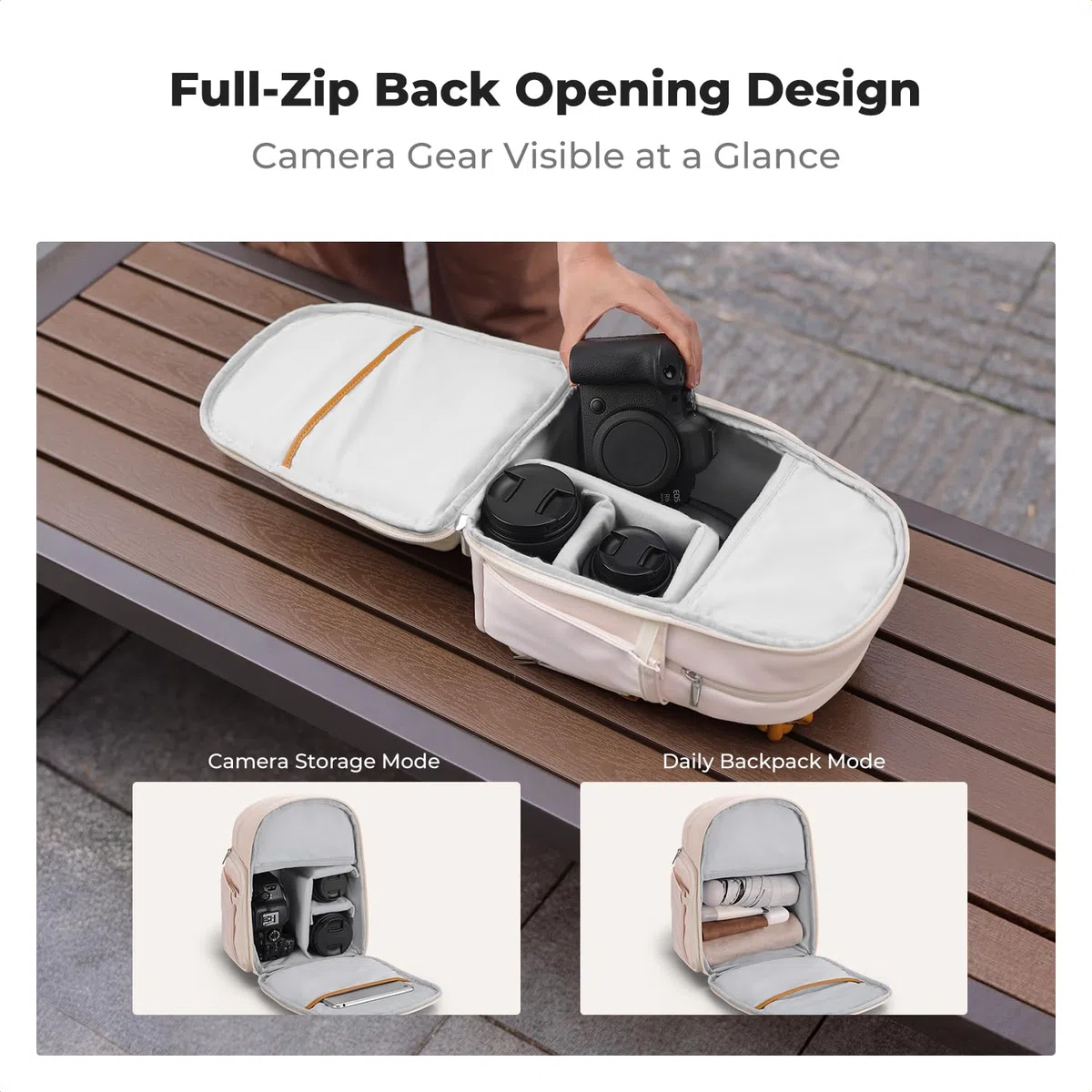 K&F CONCEPT Sac appareil photo, Sac à dos de tous les jours pour appareil photo avec séparateurs amovibles pour les femmes. Compatible avec les appareils photo reflex/objectifs/tablettes