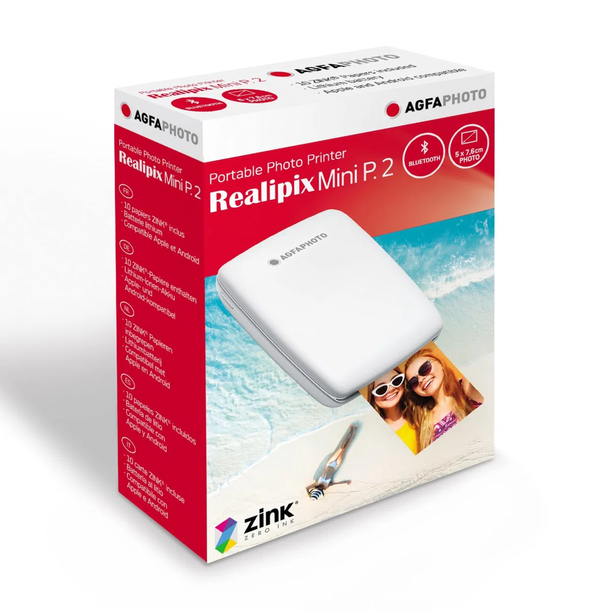 AgfaPhoto Mini P.2 - Pack Imprimante Portable Zink Photos Instantanées + Recharge pour 30 Photos supplémentaires - Impression sans Encre Facile, Rapide - Photo 75 x 50 mm - Smartphones et Tablettes