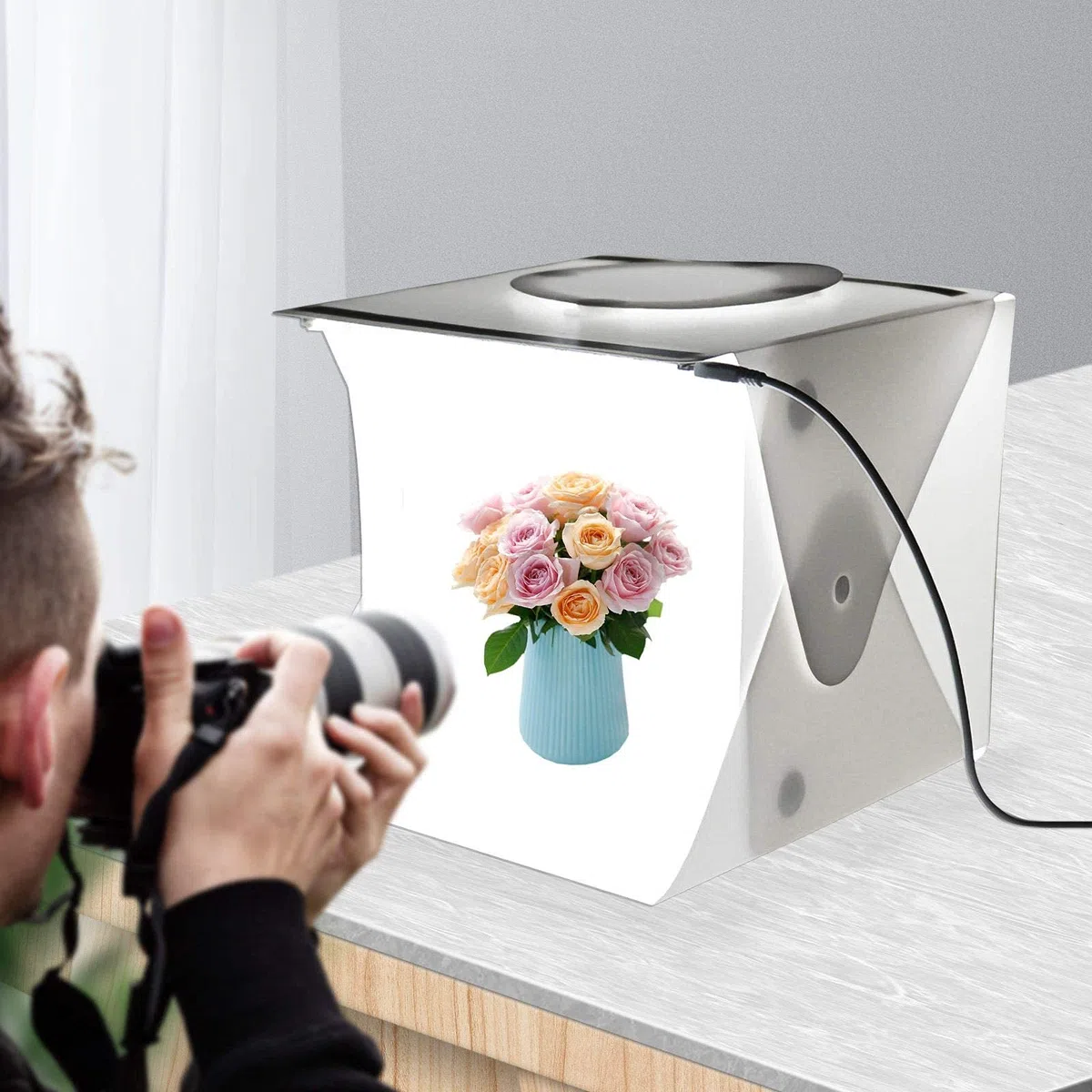 Mini boîte à lumière portable pour studio photo, kit de tente de prise de vue, double bande lumineuse LED, 6 toiles de fond