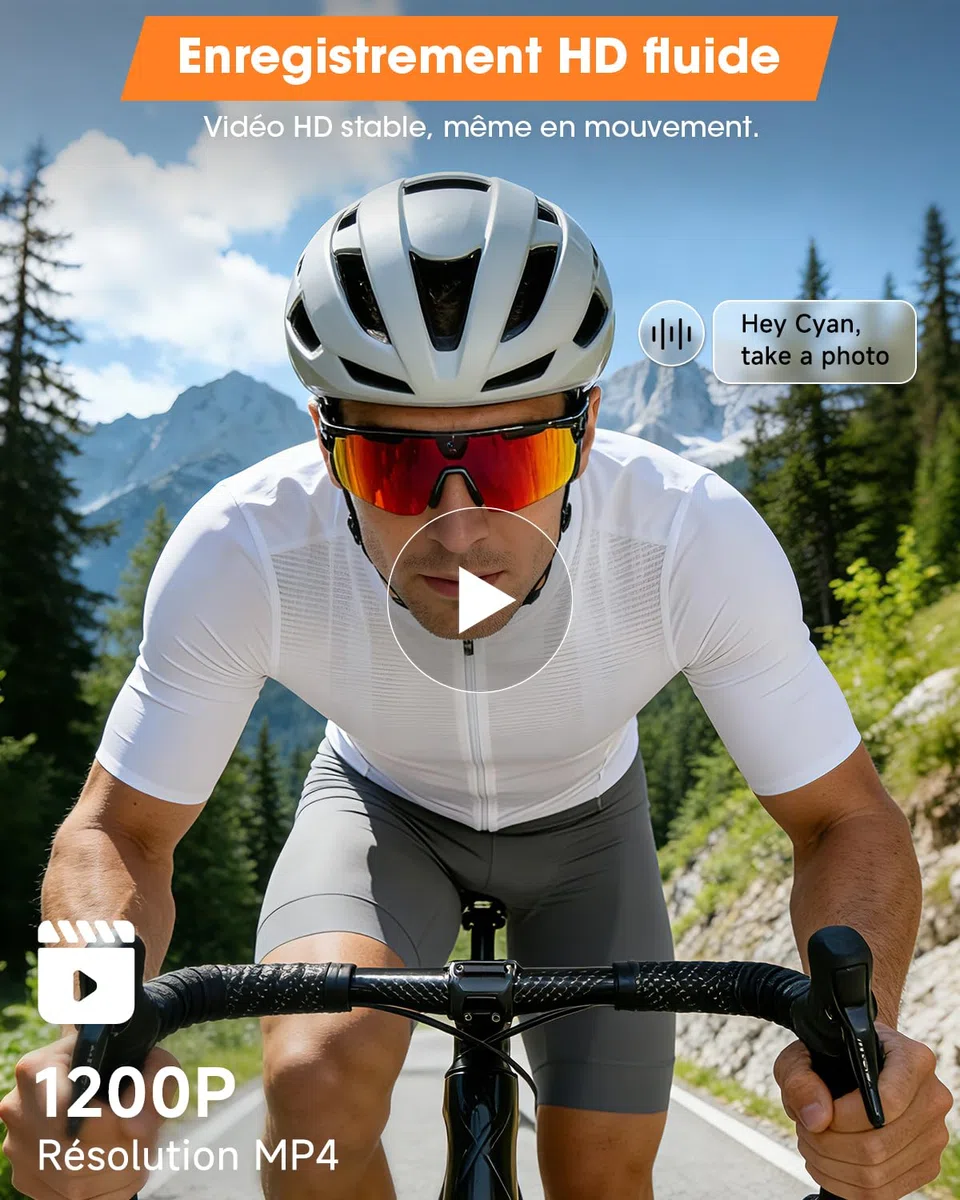 Mingtawn Lunettes connectées,caméra 4K HD Anti-tremblement,Haut-parleurs stéréo 3D,Lunettes de Soleil Sport polarisées UV400,Lunettes Bluetooth IA Outdoor vidéo Photo Musique (Noir)