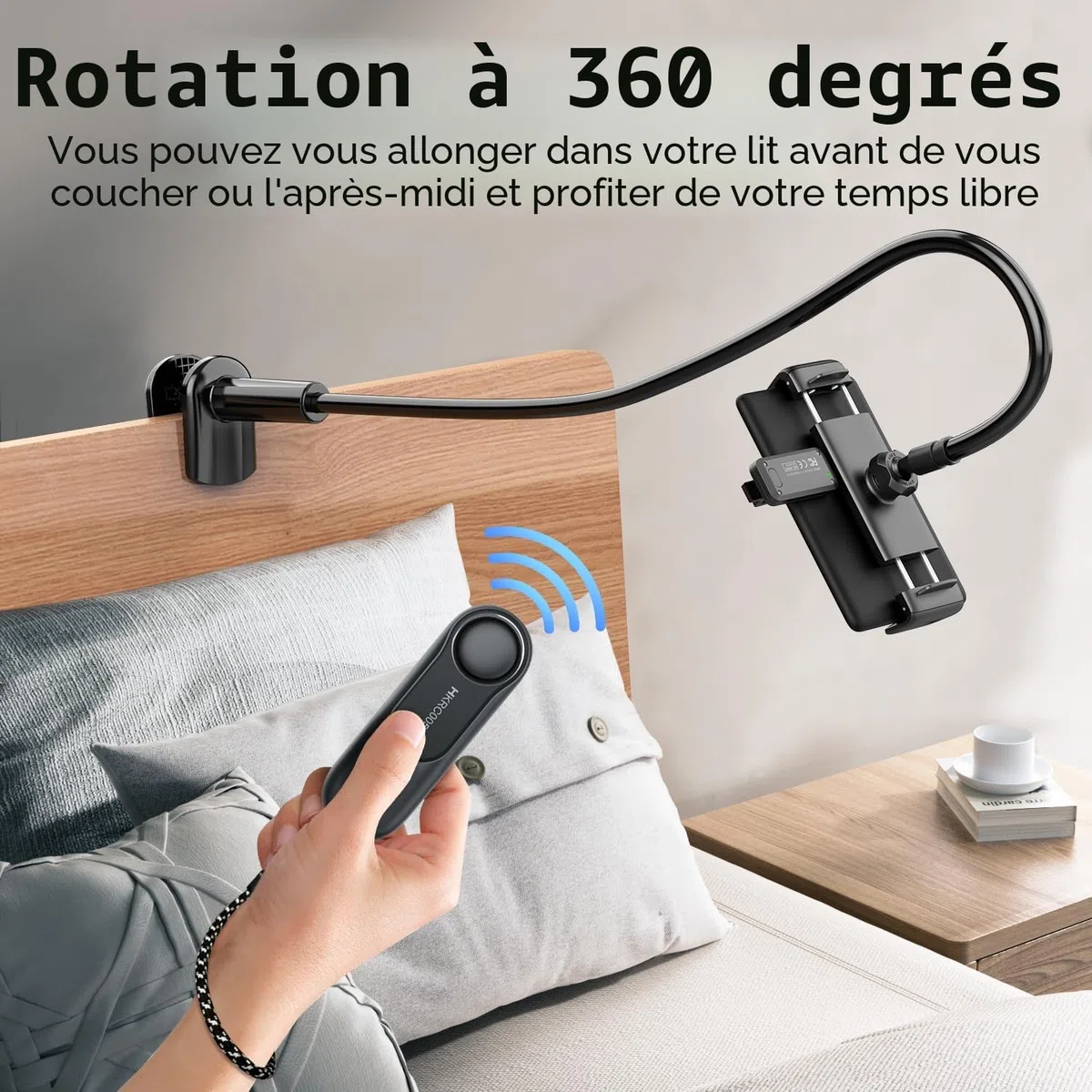 Support pour Kindle avec RF Télécommande Tourne Page (HKRC005) pour Lire au lit, eReaders Support et Télécommande Liseuse for Kindle/iPad/Tablets, Cadeau pour Les Lecteurs