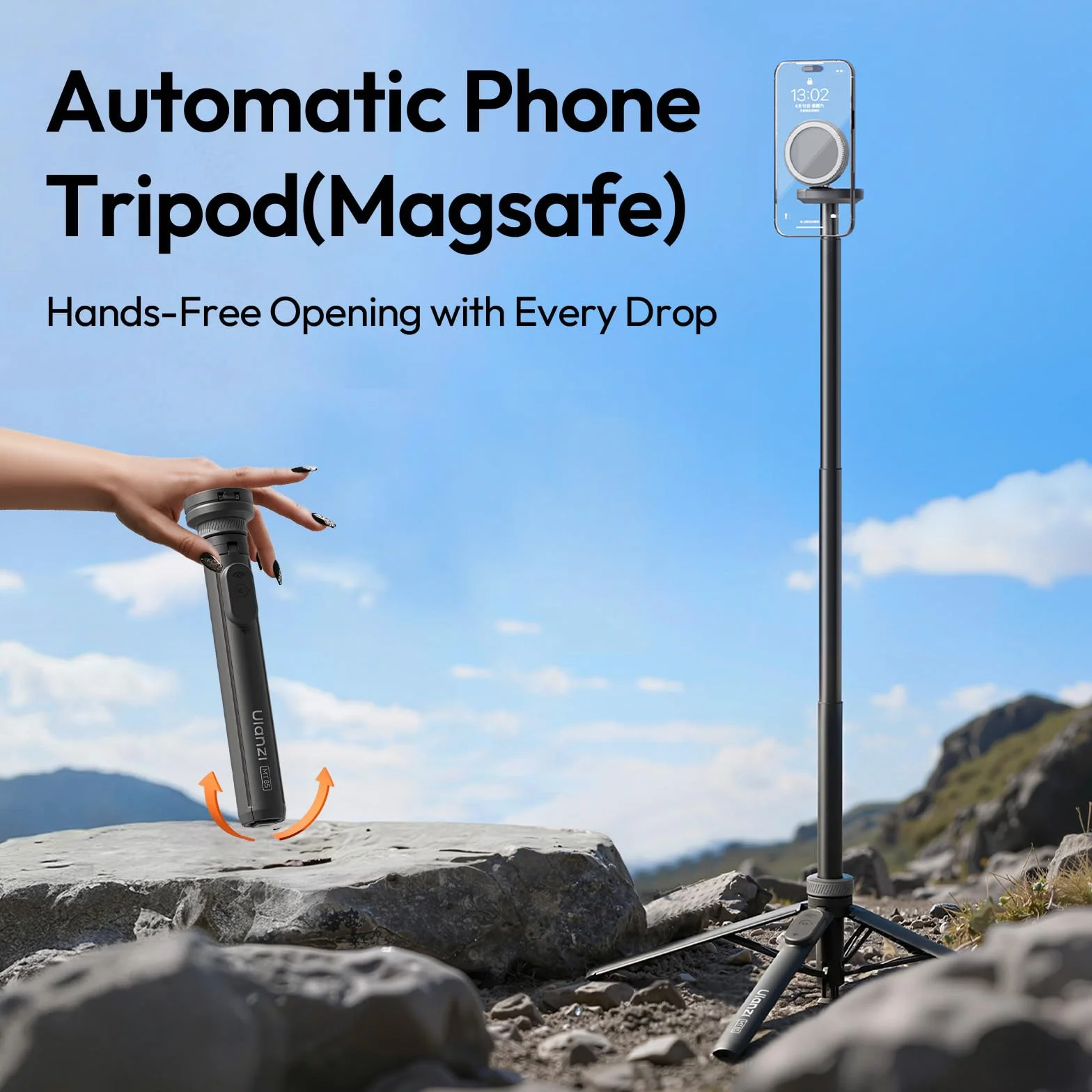 ULANZI MT85 Perche à Selfie Magnétique Bluetooth 150 cm, Support à Quatre Pieds à Ouverture Automatique, Bâton à Selfie Pop Open, Aimant 25 N, Trépied Compatible avec iPhone 17 16 15 14 13 12 Magsafe