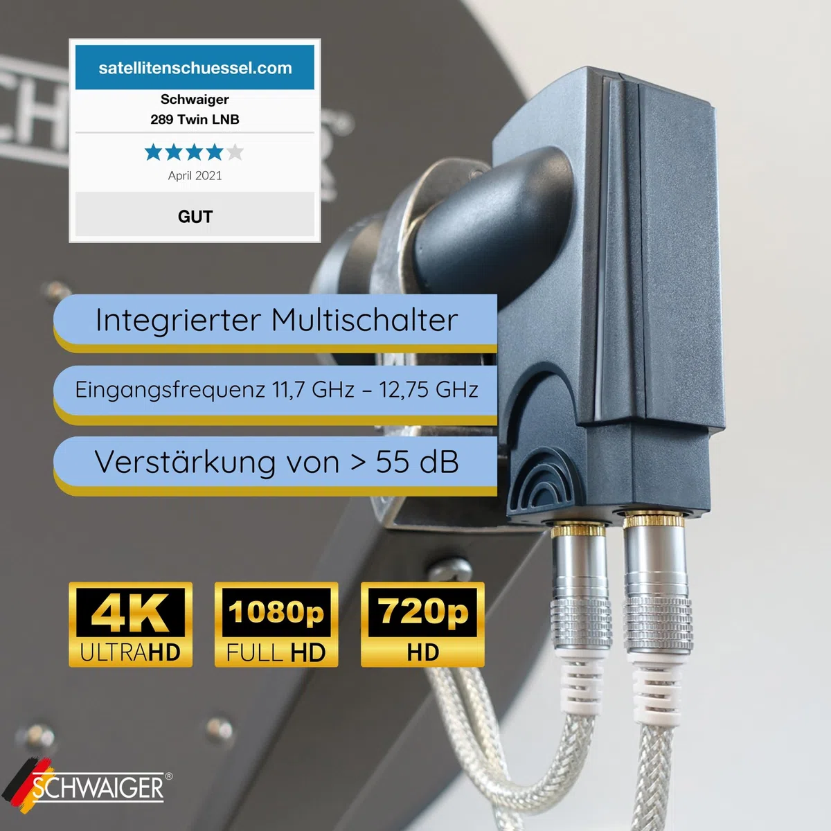 SCHWAIGER 340 Twin LNB Sun Protect Digital résistant à la Chaleur Capuchon LNB Accessoires pour antenne parabolique pour multiswitches Protection Contre Les intempéries Contacts dorés Anthracite