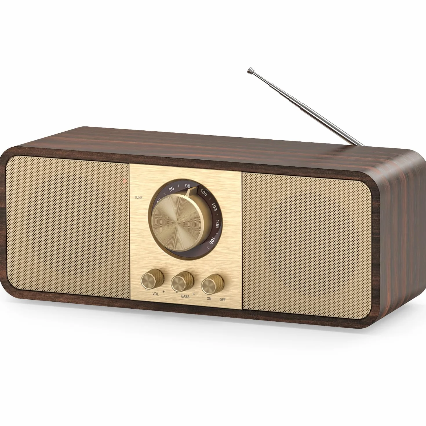 Radio Vintage, Radios Rétro avec Bluetooth et Carte TF, Alimentation par Batterie 3000mAH, avec 2 Woofers de 8 Watts, Radios Rétro avec AUX/USB, Radio Cuisine/Chambre/Bureau