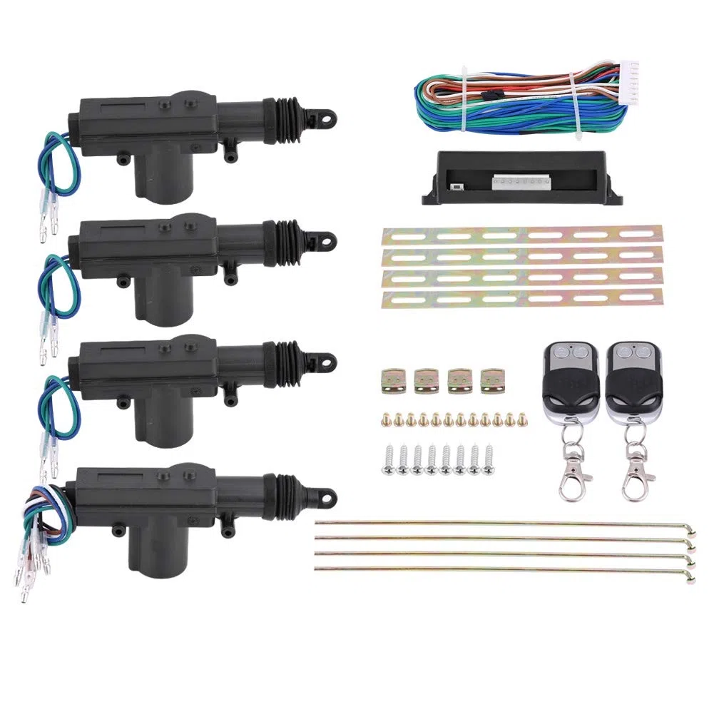 Système de verrouillage centralisé pour voiture, complet pour verrouillage centralisé 4 portes (1 boîte de contrôle, 2 télécommandes, 4 actionneurs de verrouillage de porte, 1 fil, 1 set accessoire)