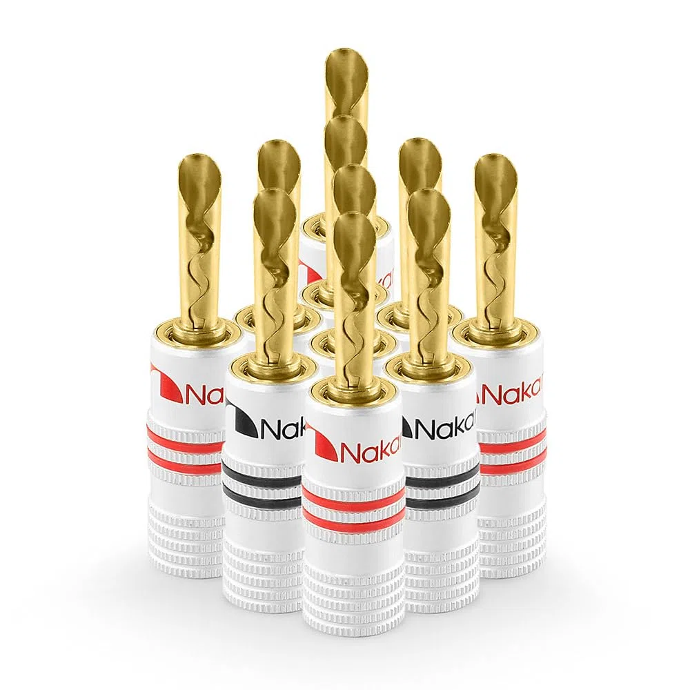 Nakamichi Excel Series BFA Fiche banane plaquée or 24K 12-18 AWG Calibre 4 mm pour haut-parleurs Amplificateur Hi-Fi Récepteur AV Stéréo audio Connecteur (Fiches Banane BFA, 10-pièces (5 paires))