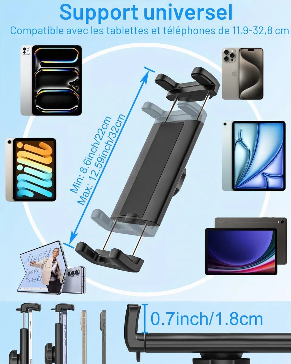 Porte-gobelet de Voiture pour Tablette, [Bras réglable] Support de Tablette pour Camion, Support de téléphone de Voiture pour iPad 12.9 Pro/Air/Mini, Galaxy Tabs, Switch, Plus de téléphones