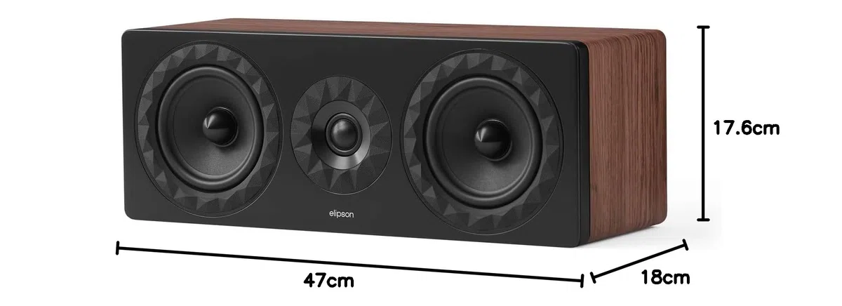 Elipson - Prestige Facet II 11C - Enceinte Centrale 2 Voies Close, 92 DB, 55 Hz-25 kHz, 120 W RMS, Tweeter 25 mm, 2X Haut-parleurs 140 mm, Finition Noir/Noyer