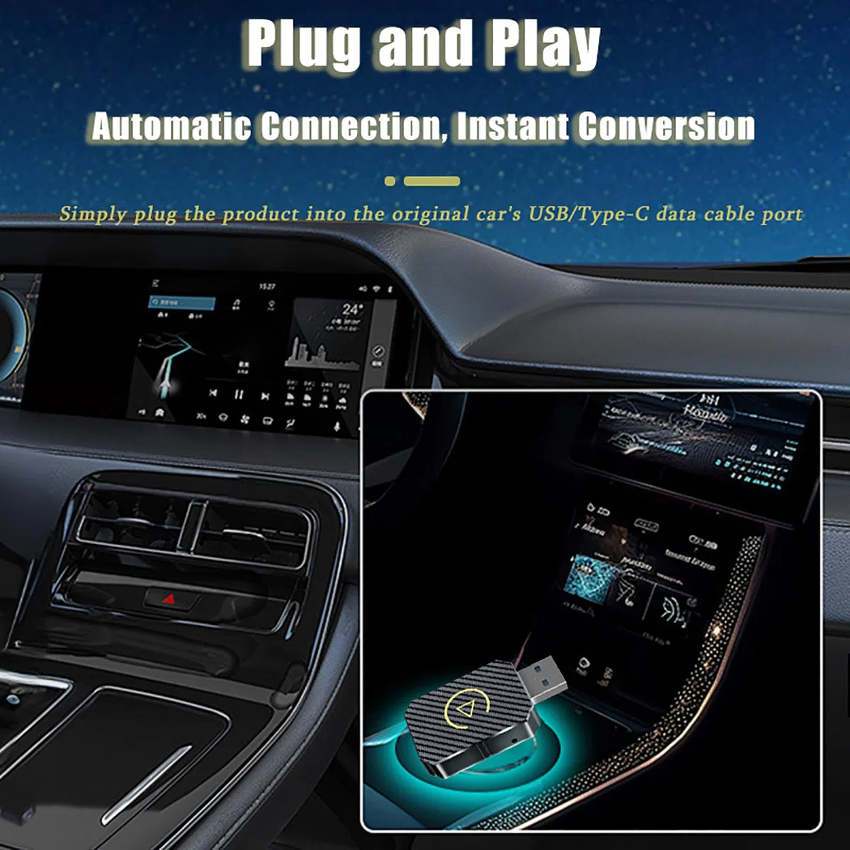 Adaptateur CarPlay sans Fil pour Peugeot 2008 (2nd Gen) 2013 2014 2015 2016 2017 2018 2019 2020 2021 2022 2023, Clé CarPlay Plug & Play, Convertir CarPlay Filaire en CarPlay sans Fil,B Gold