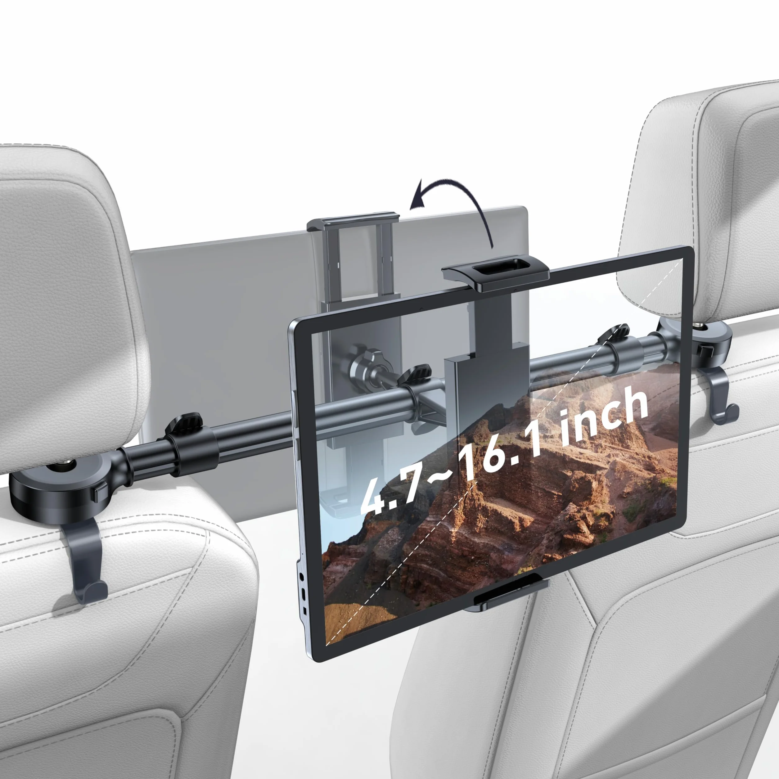 TRYONE Support Tablette Voiture Appuie-Tête, 2 Crochets, 4,7–16,1" | Compatible iPad, Samsung Tab, Switch et smartphones 4,7–16,1"