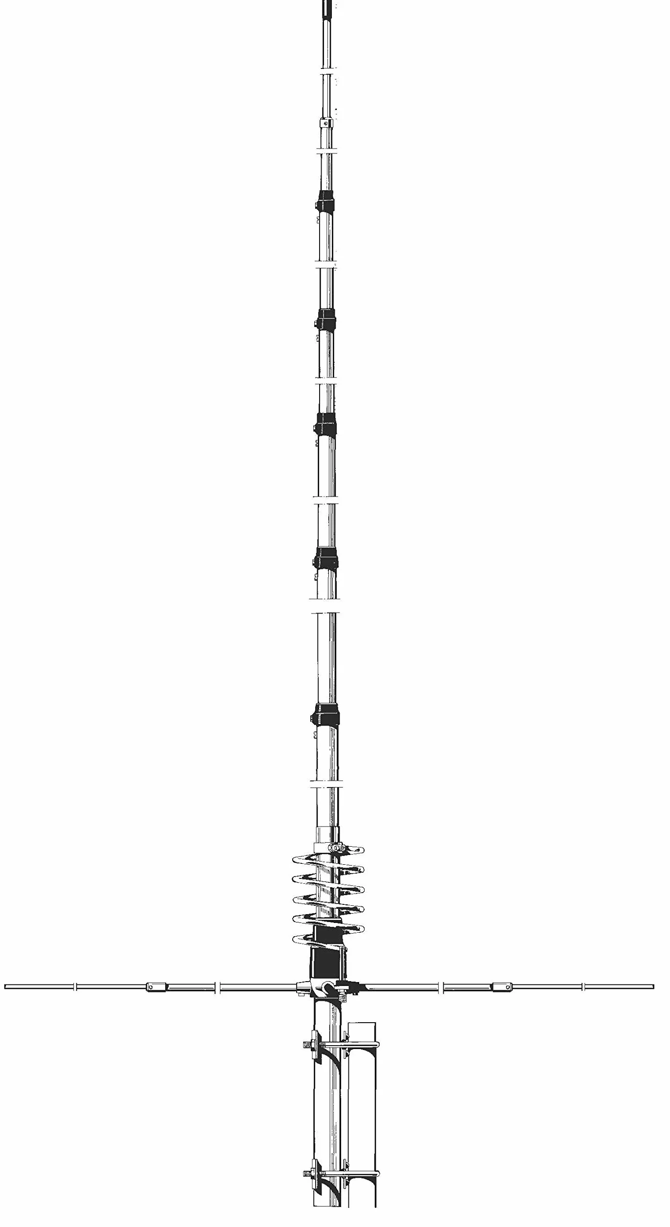 Sirio Antenne New Tornado Antenne CB Fixe 5/8 λ Ground Plane, fréquence 27-30 MHz, Gain 3,35 dBi, Puissance maximale 3000 Watts (CW) Short Time, Hauteur 7,23 m, en Aluminium avec radiaux
