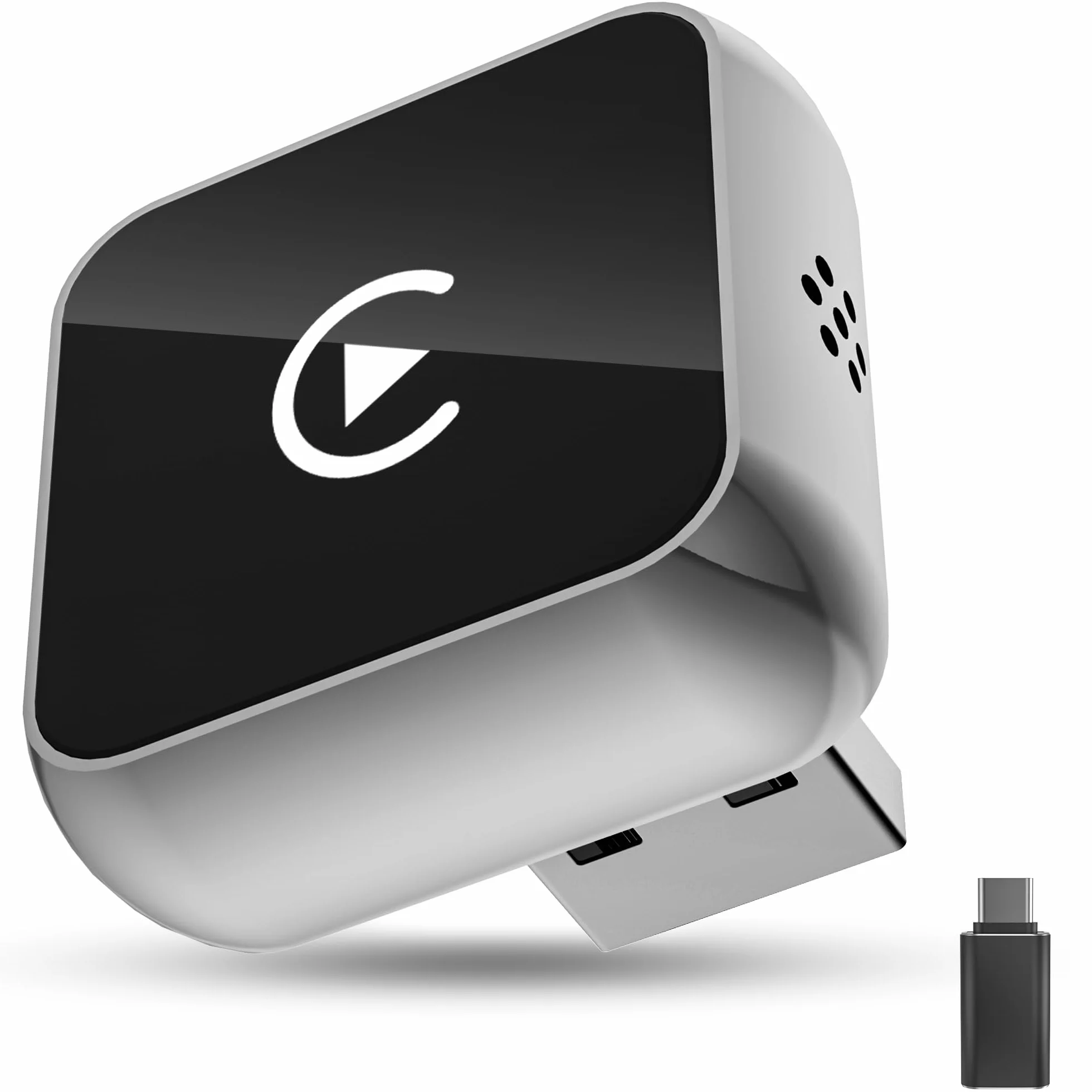 BSTOEM CarPlay sans Fil 2 en 1 pour Apple CarPlay/Android Auto, Mini Adaptateur sans Fil pour iPhone iOS 10+/Android 11+ et Plus de 2016 Voitures, Typ-C/USB, Car Play Voiture (‌Gris foncé‌) 1 pièce