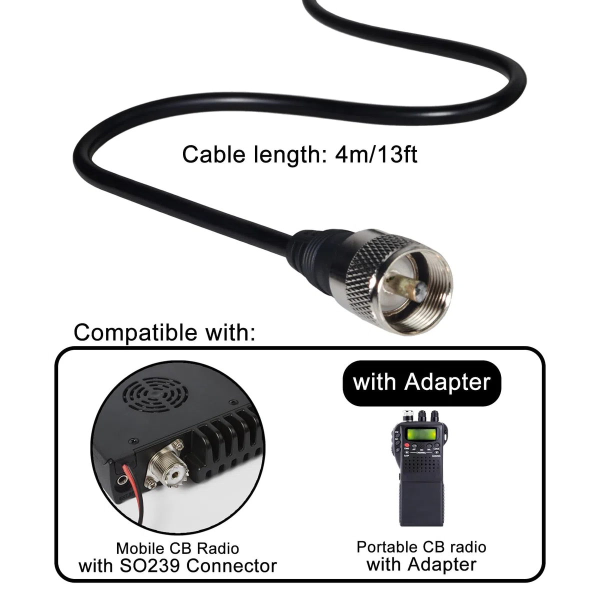 Antenne pour Radio Double Bande VHF/UHF 144/430 MHz, Antenne pour Radio Amateur avec Base Magnétique et Connecteur PL259, Câble RG-58 de 4 Metres