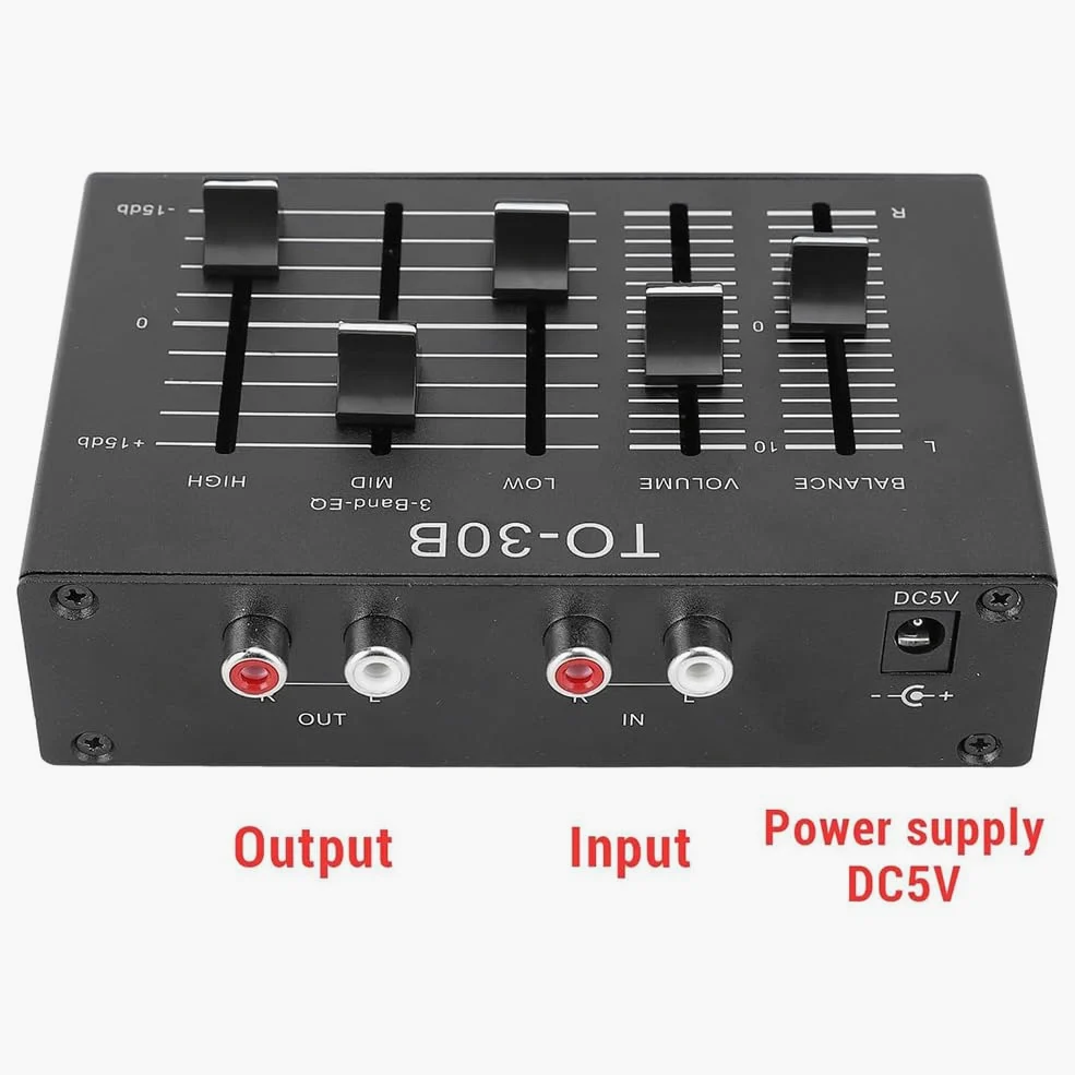 Égaliseur 3 Bandes EQ - Contrôle de Volume à Faible Bruit - Canaux Audio Haute, Moyenne, Basse pour Platines Vinyles, Cartes Son, Guitares
