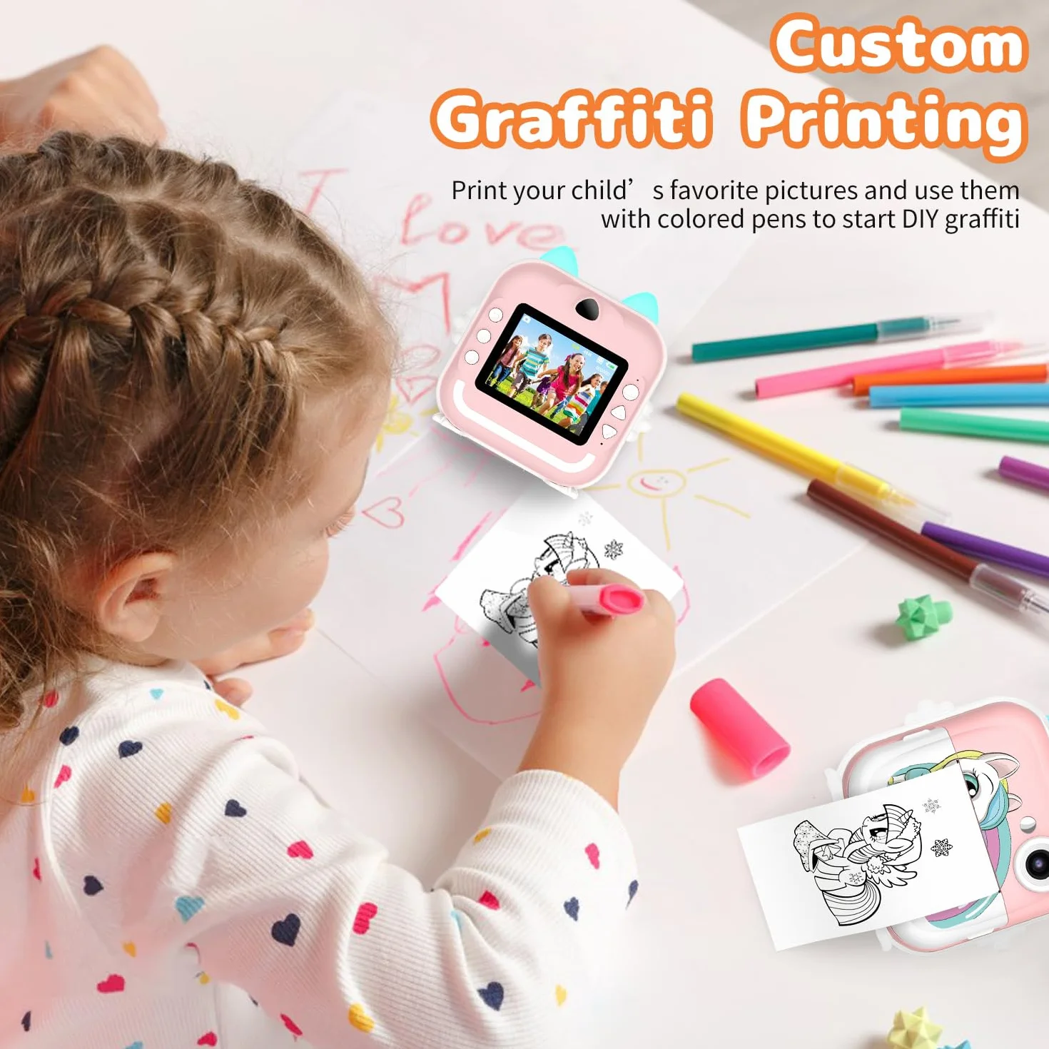 Appareil Photo Instantané pour Enfants, 2,4 Pouces HD 1080P Caméra Vidéo Appareil Photo Numérique Enfant avec 32GB Carte & Papier d'impression, Cadeau Jouet pour Enfants 6 Ans et Plus