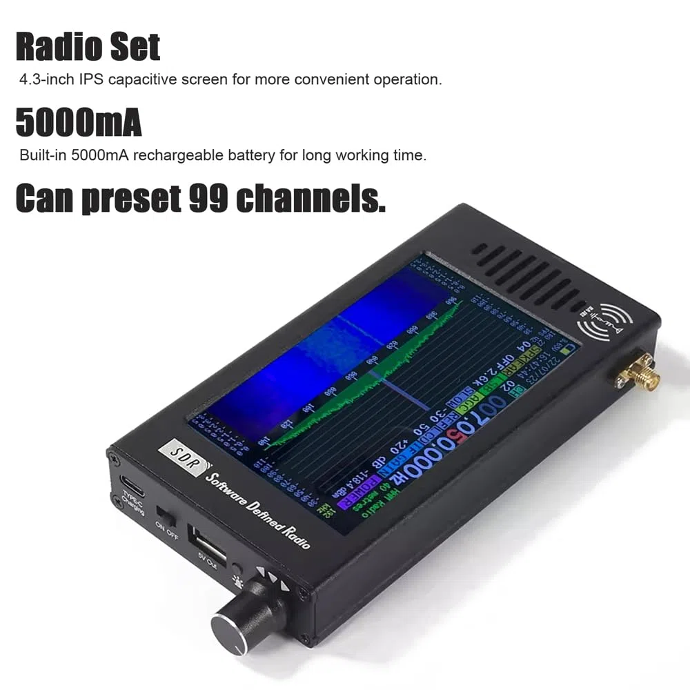 Recevoir Radio de 4,3 Pouces Professionnel avec Un écran IPS, Une Batterie 5000mA, 99 Canaux, Une Radio D'antenne à Ondes Courtes Ensemble pour Les Bandes AM/FM, Affichage de